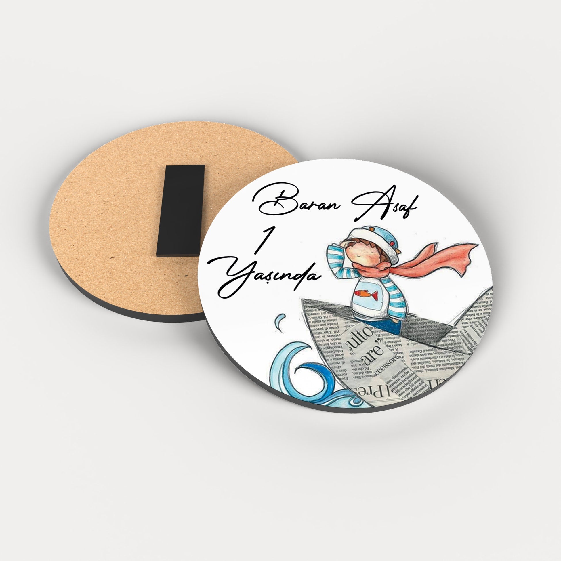 Erkek Bebek Temalı Yuvarlak Ahşap Magnet