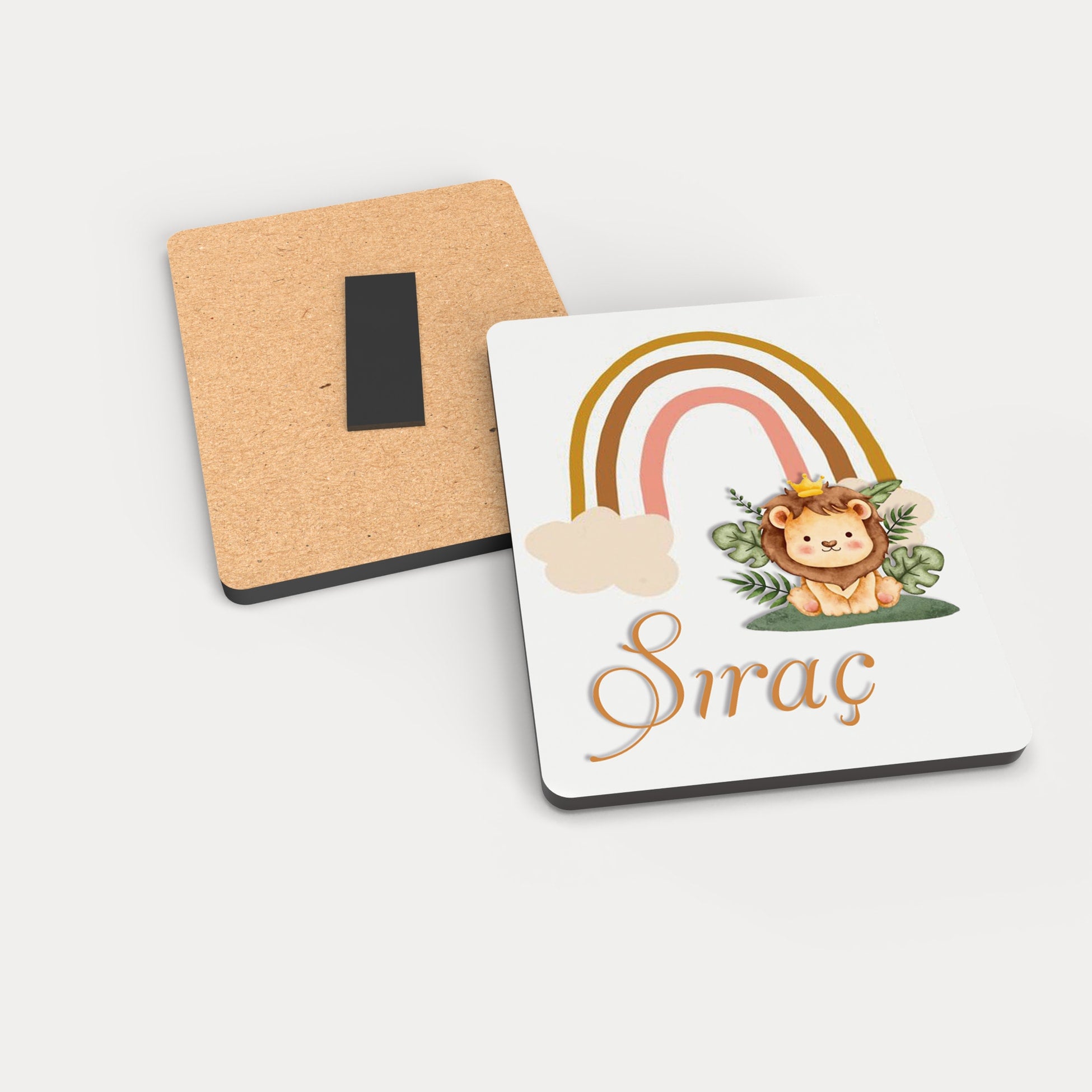 Aslan Gökkuşağı Desenli Ahşap Magnet
