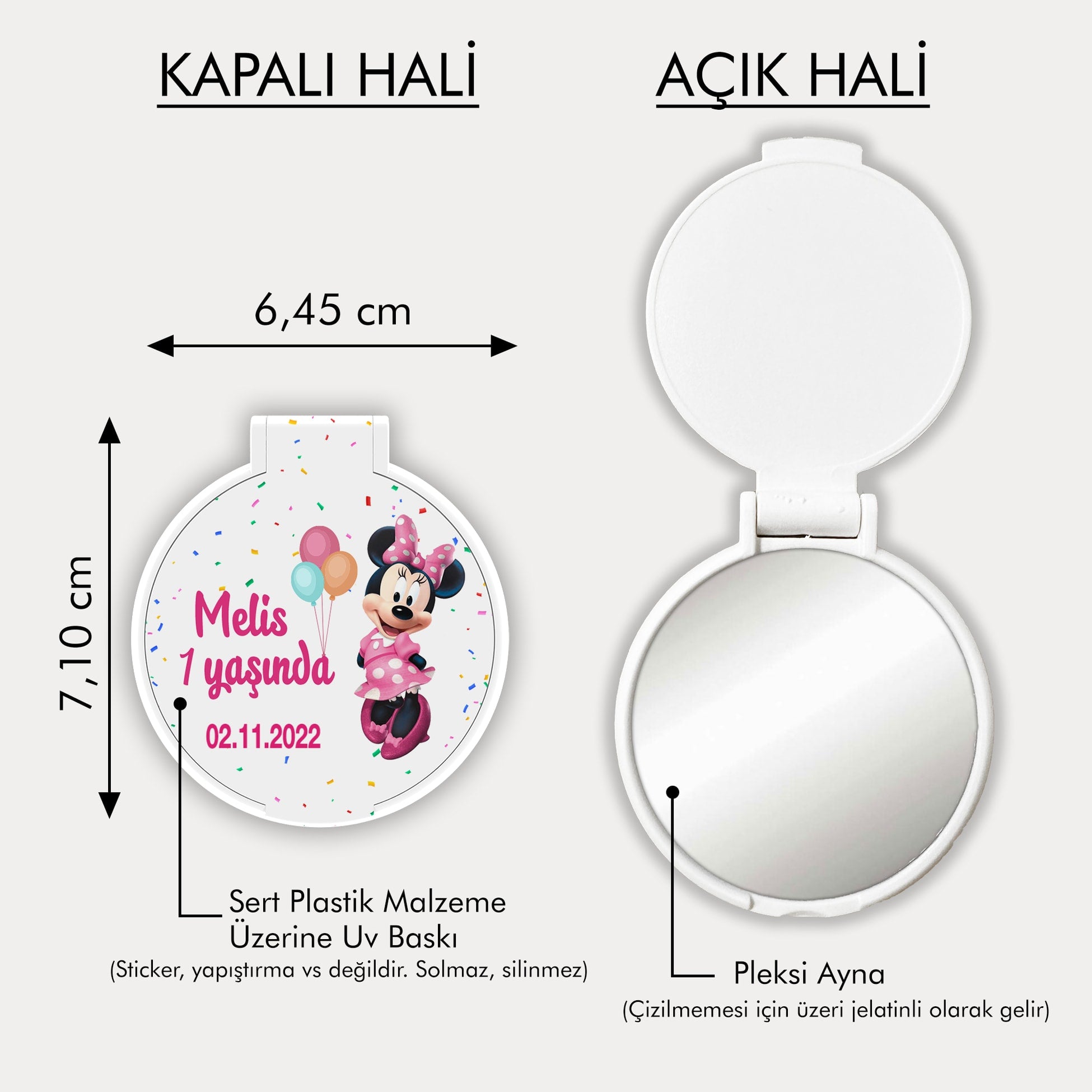 Minnie Mouse Desenli Yuvarlak Ayna