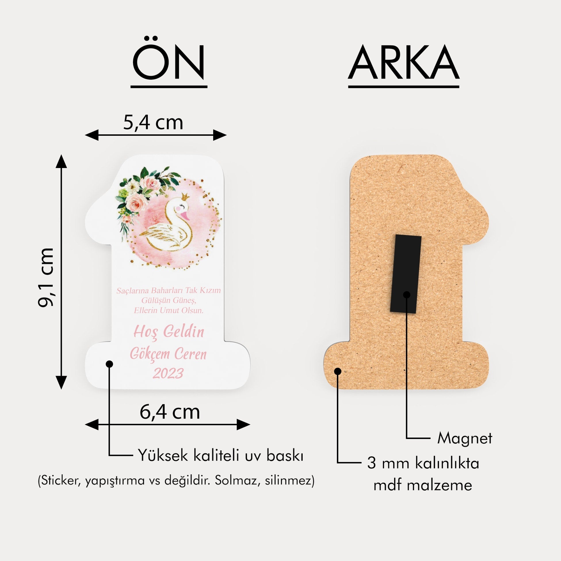 Kuğu Desenli Ahşap Magnet