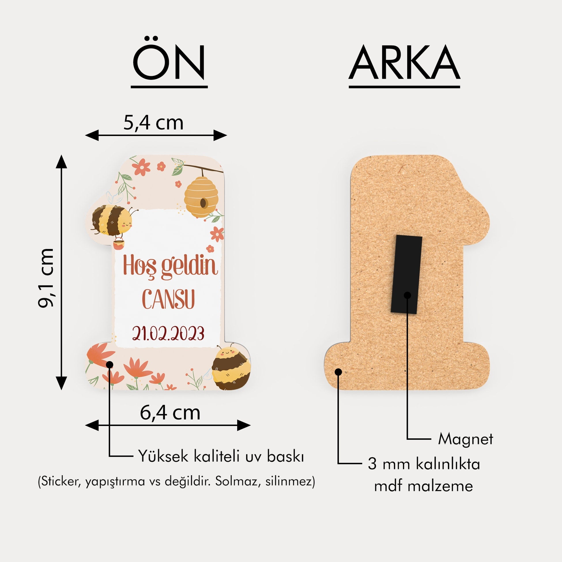Arı Desenli Ahşap Magnet