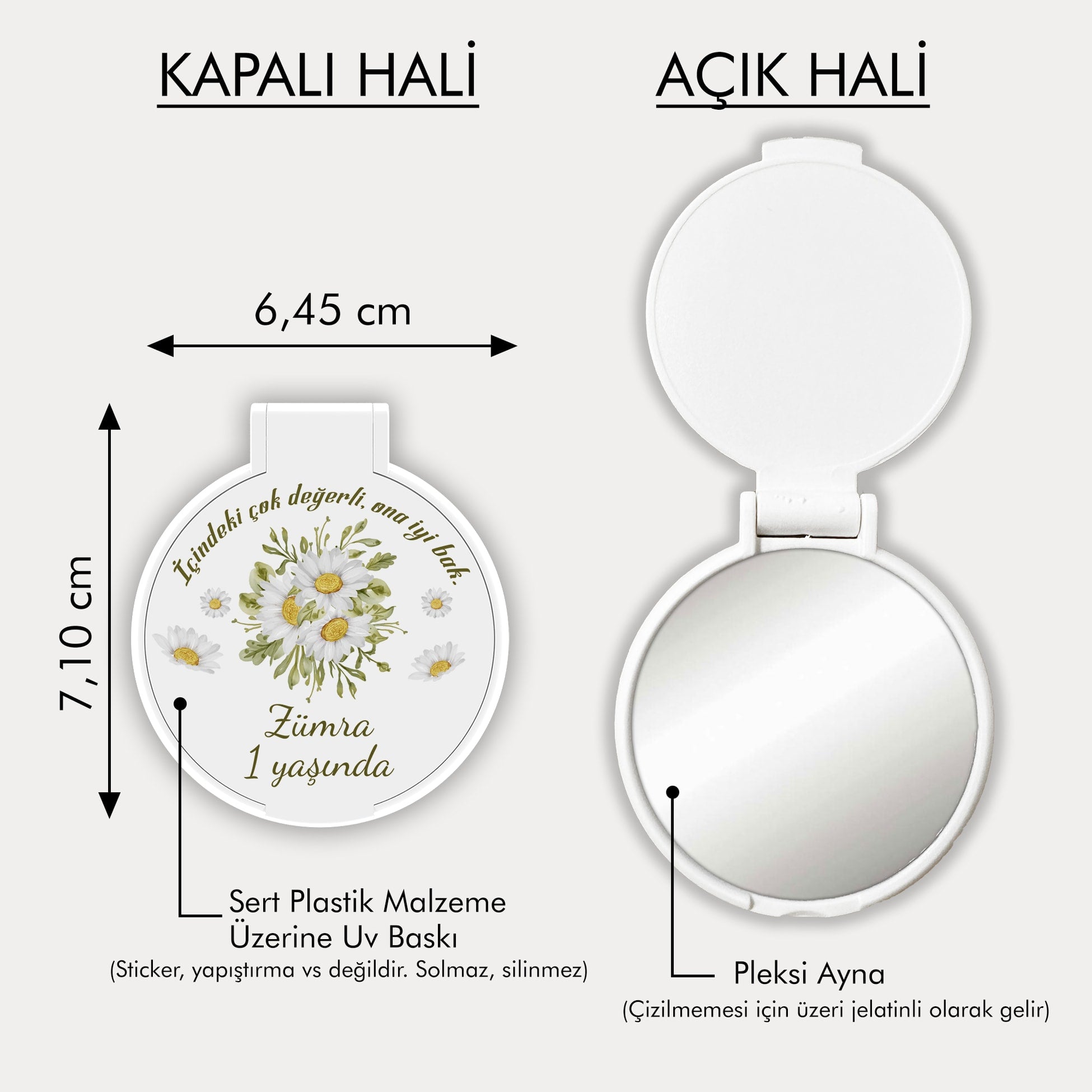 Papatya Desenli Yuvarlak Ayna