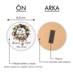 Çelenk Ve Kuş Desenli Yuvarlak Ahşap Magnet