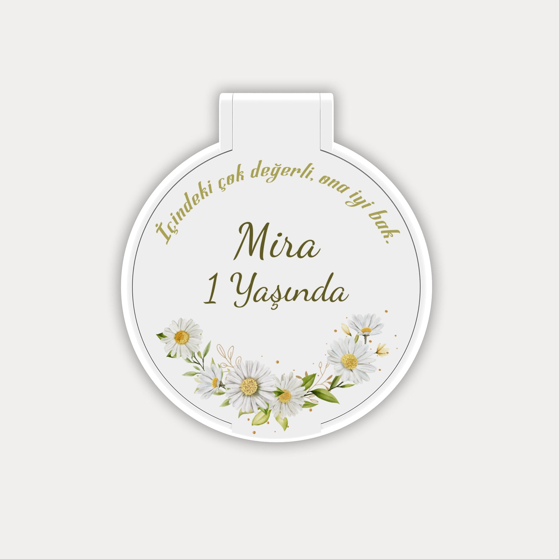 Papatya Desenli Yuvarlak Ayna