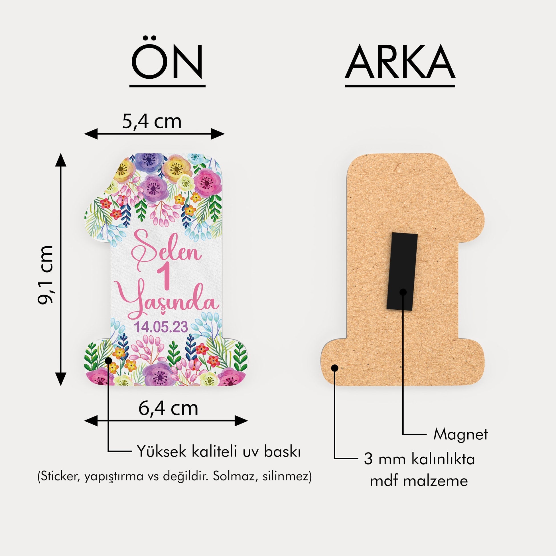 Renkli Çiçek Desenli Ahşap Magnet