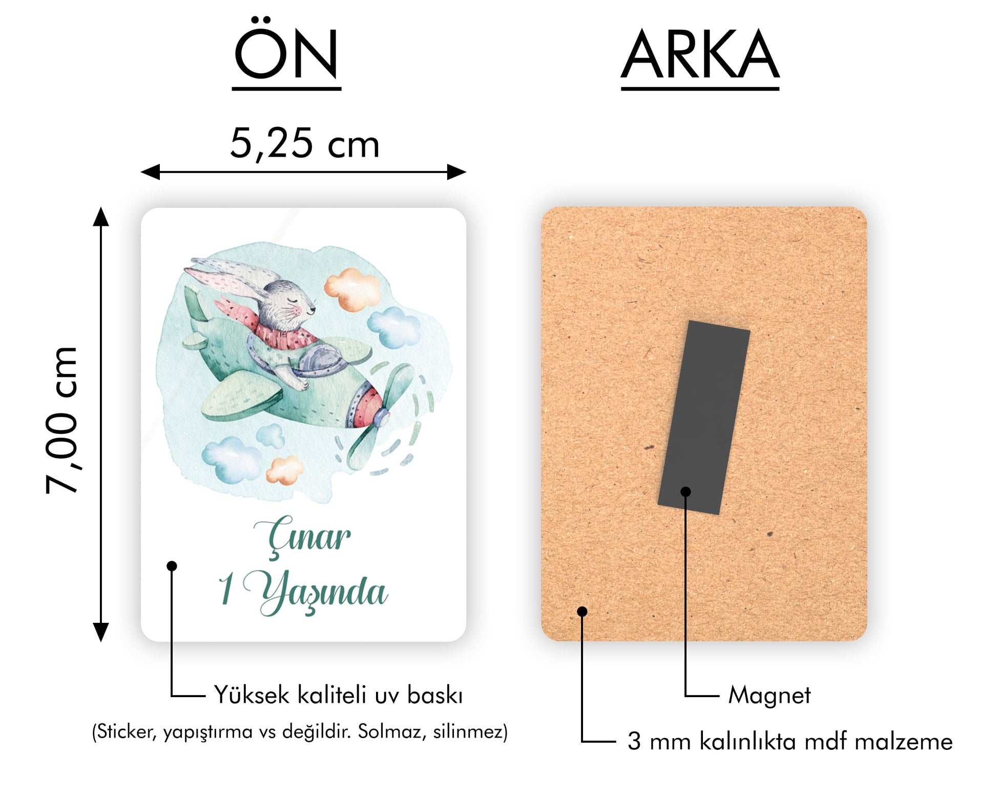 Uçakta Tavşan Desenli Ahşap Magnet