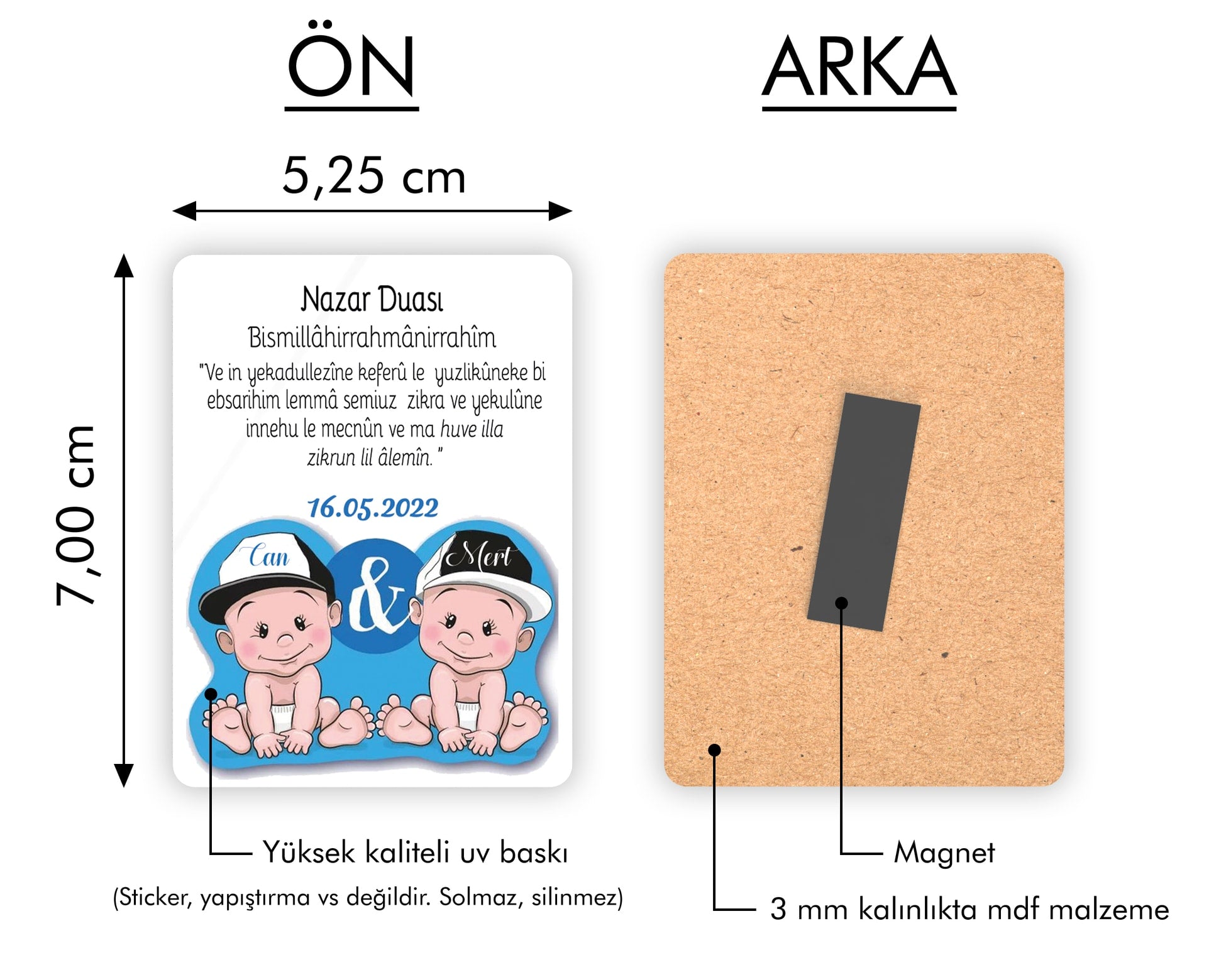İkizler 2 Erkek Desenli Ahşap Magnet