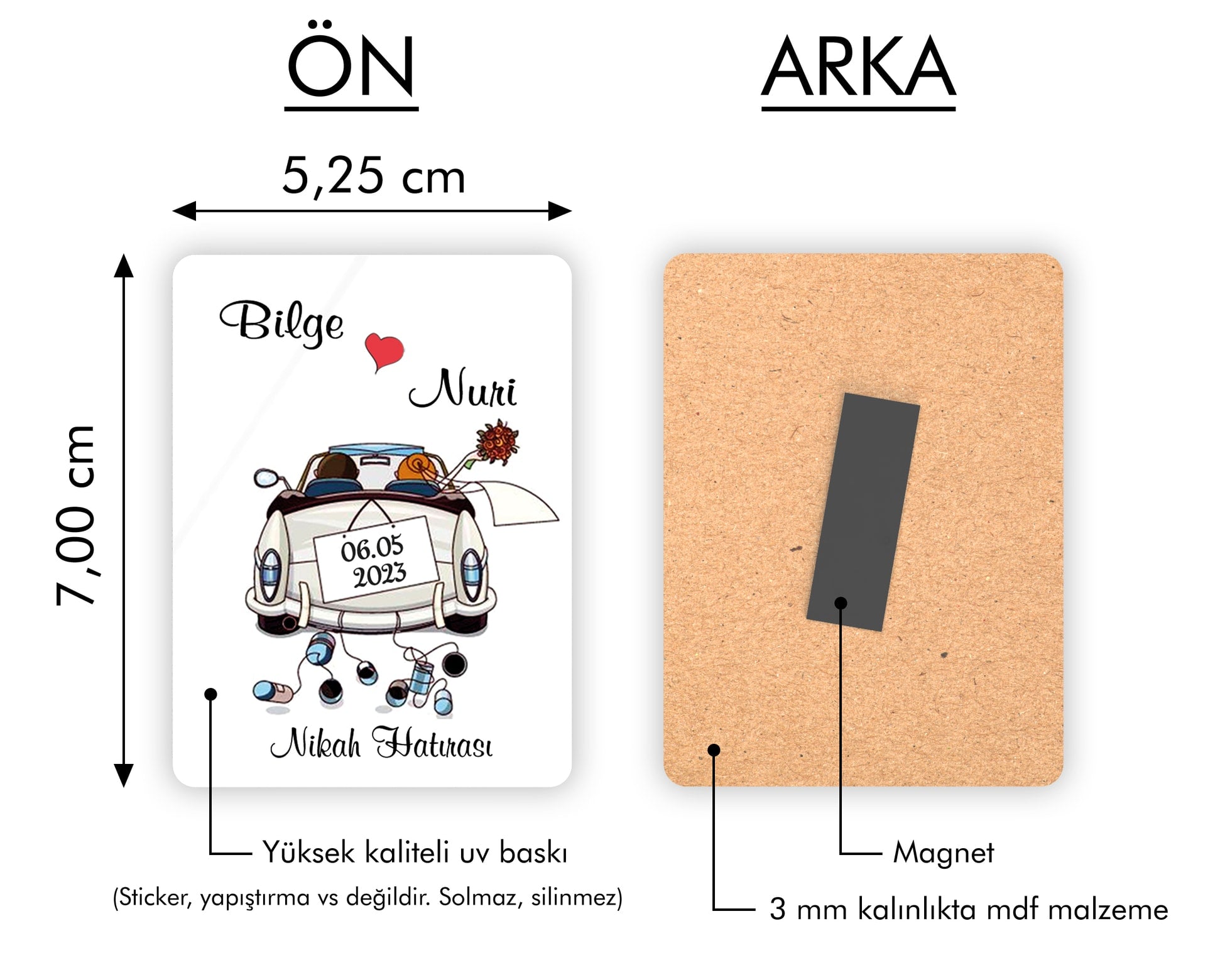 Arabada Gelin Damat Figürlü Ahşap Magnet
