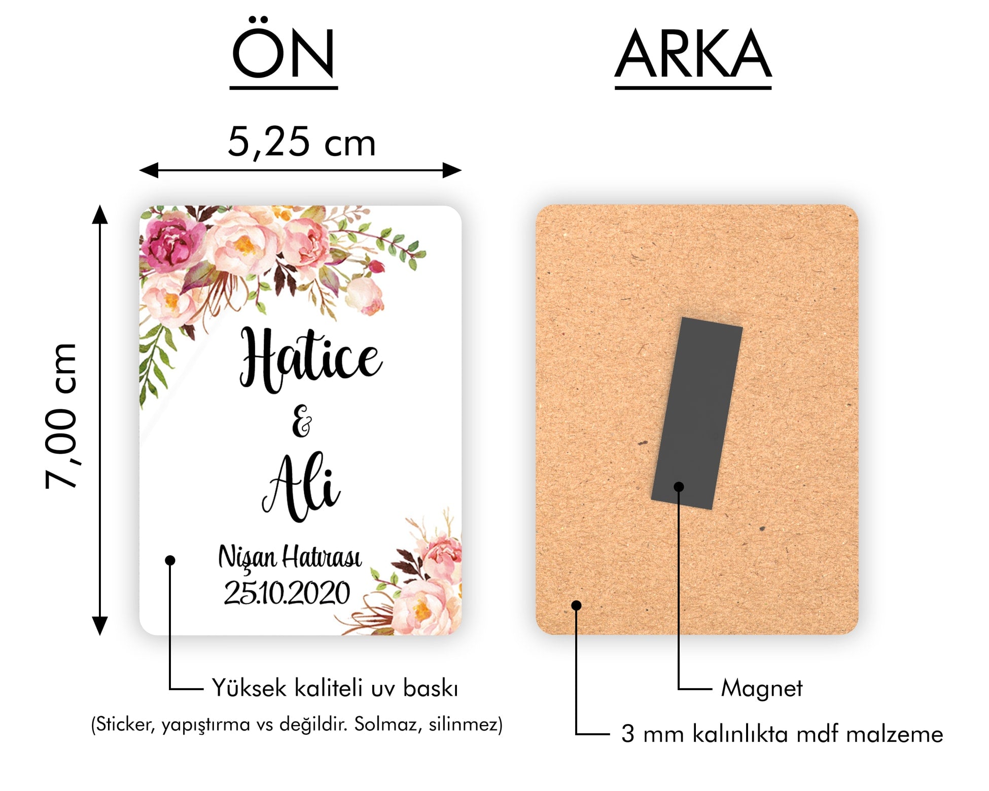 Pembe Çiçek Desenli Ahşap Magnet