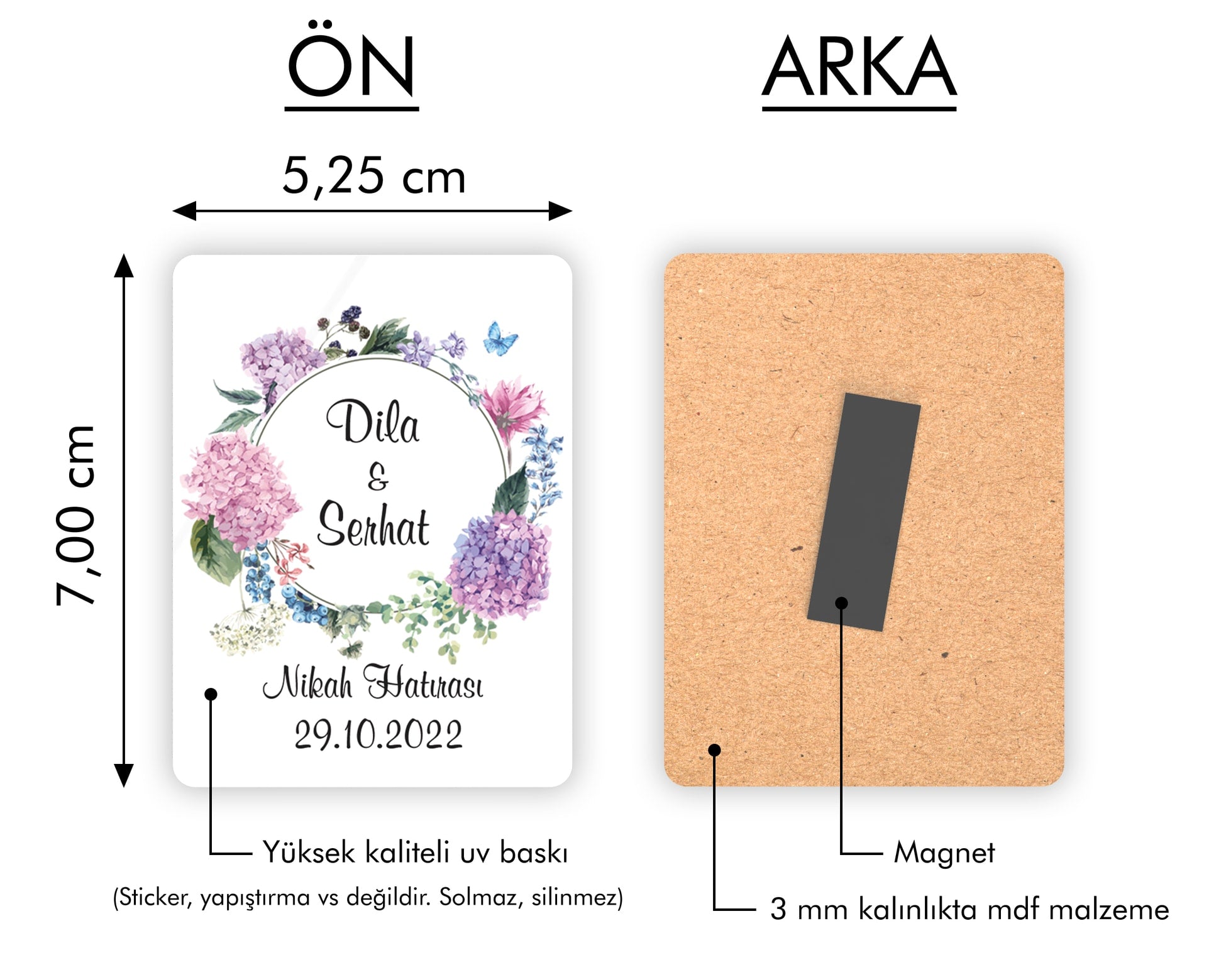 Ortanca Desenli Ahşap Magnet
