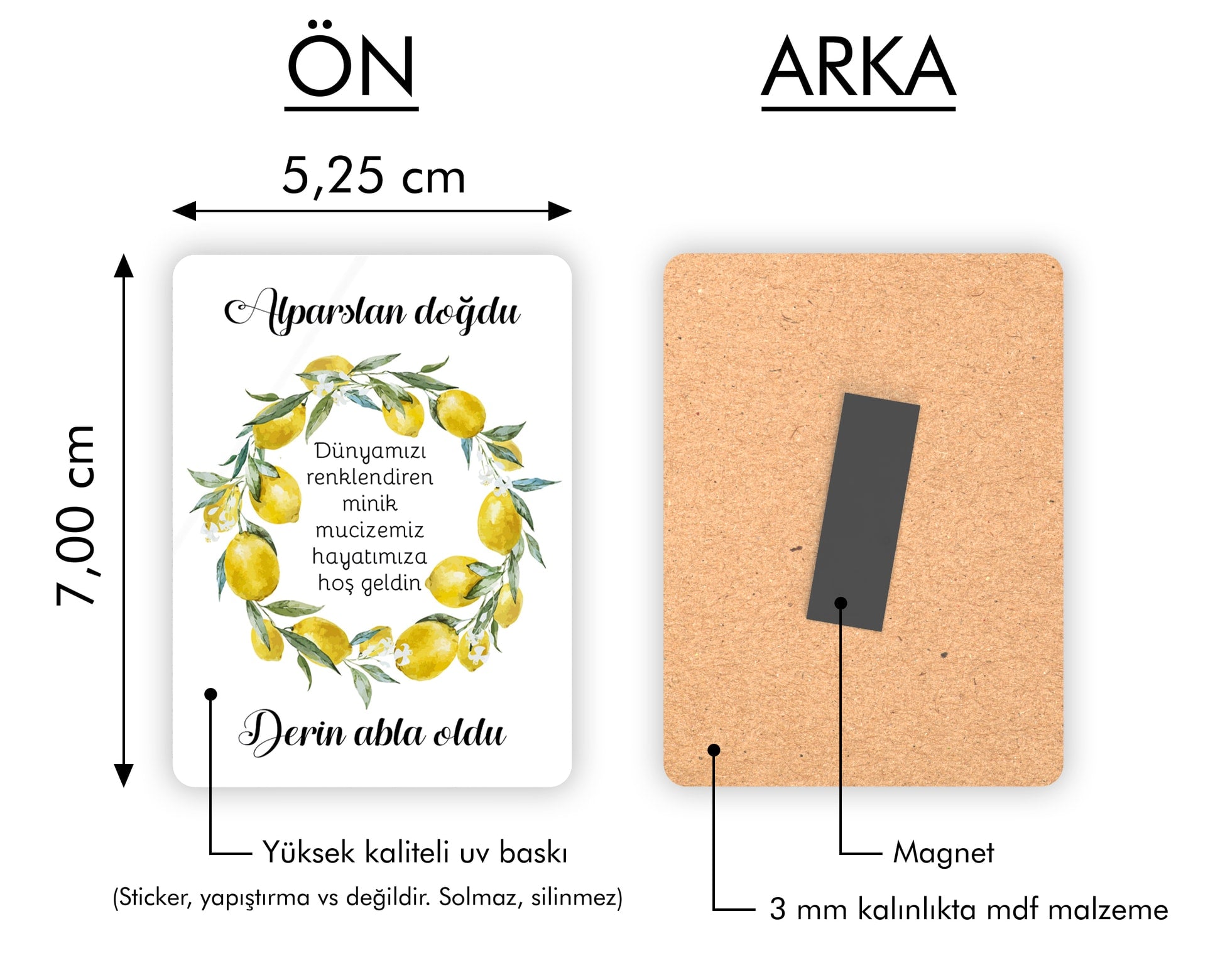 Limon Desenli Ahşap Magnet