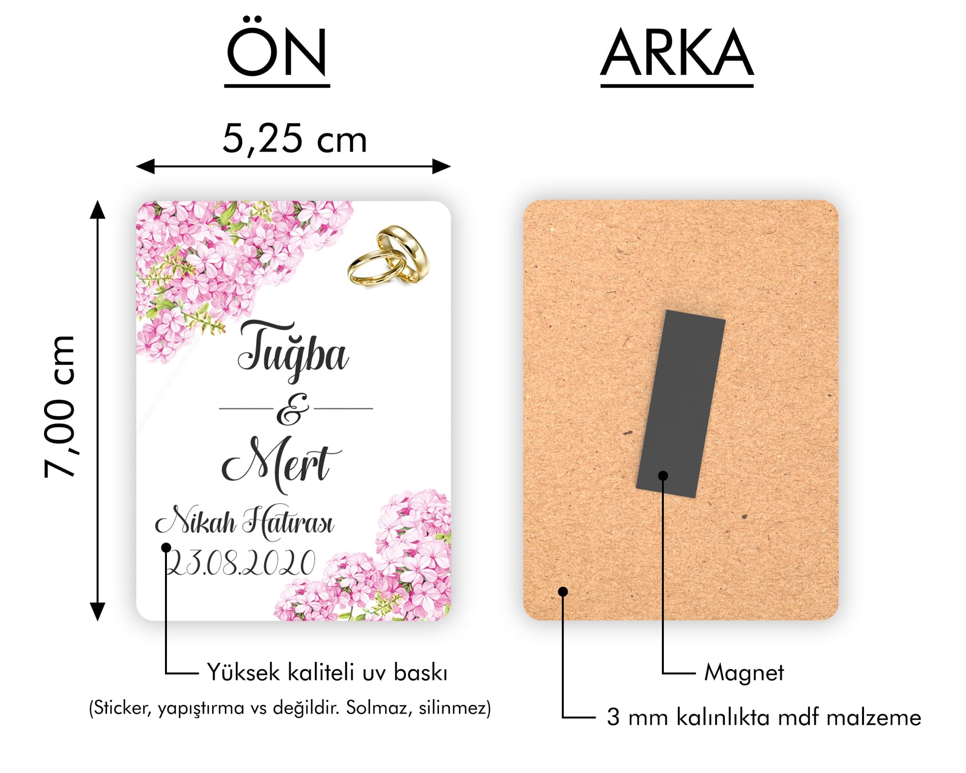 Pembe Ortanca Desenli Ahşap Magnet