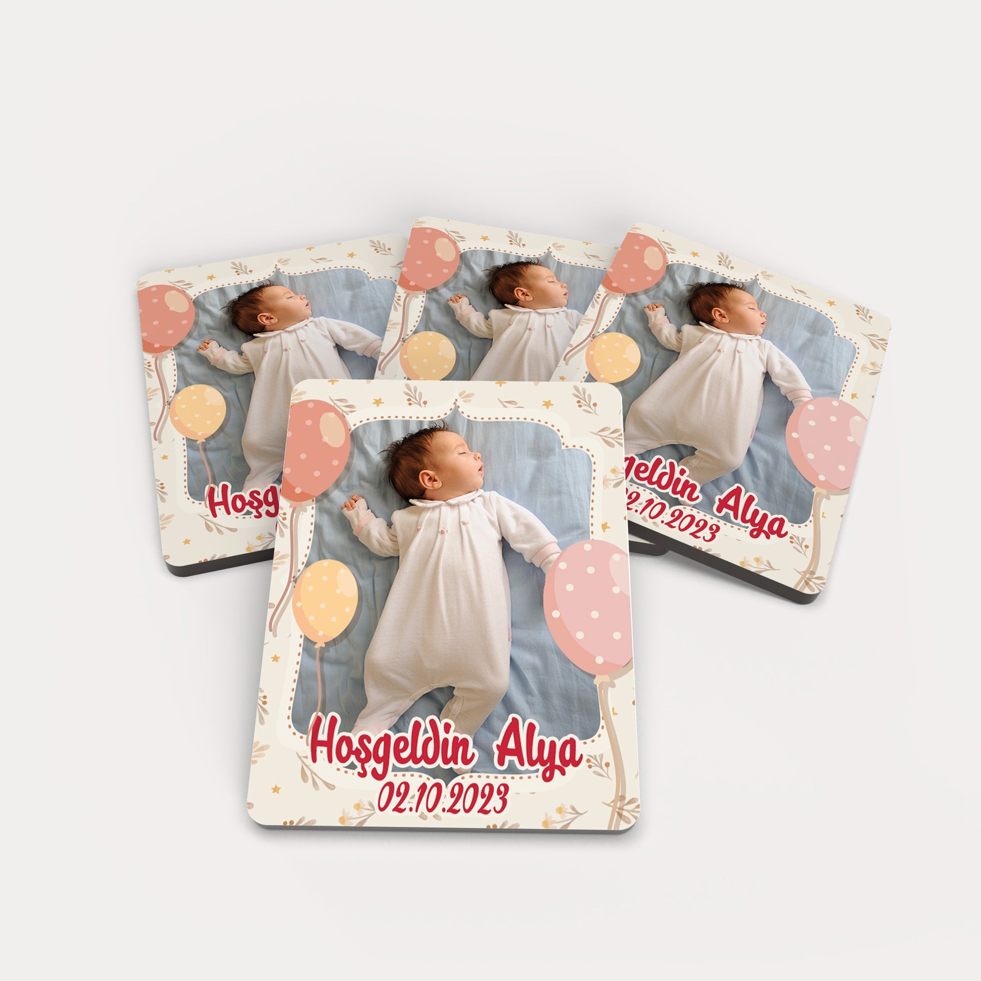 Pembe Balon Temalı Fotoğraflı Ahşap Magnet