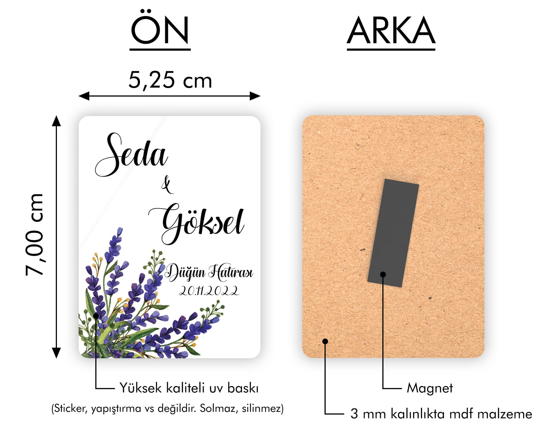 Lavanta Desenli Ahşap Magnet