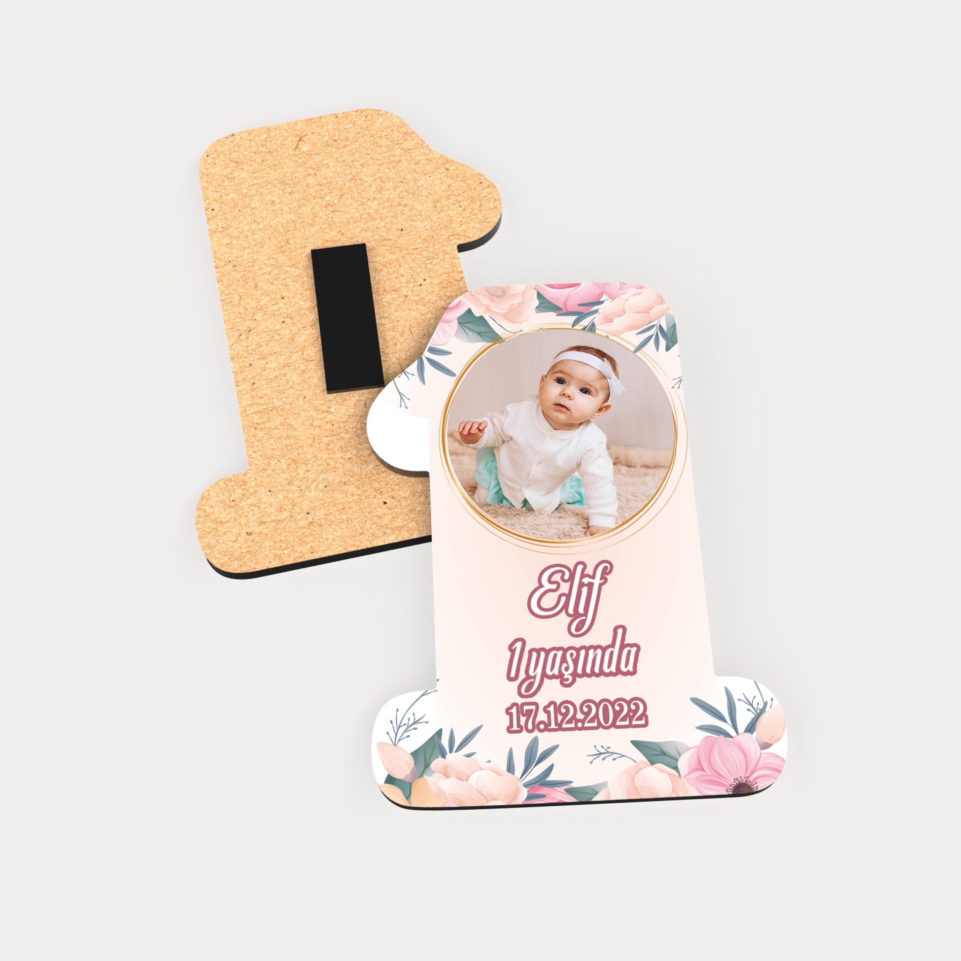 Pembe Çiçek Temalı Ahşap Magnet