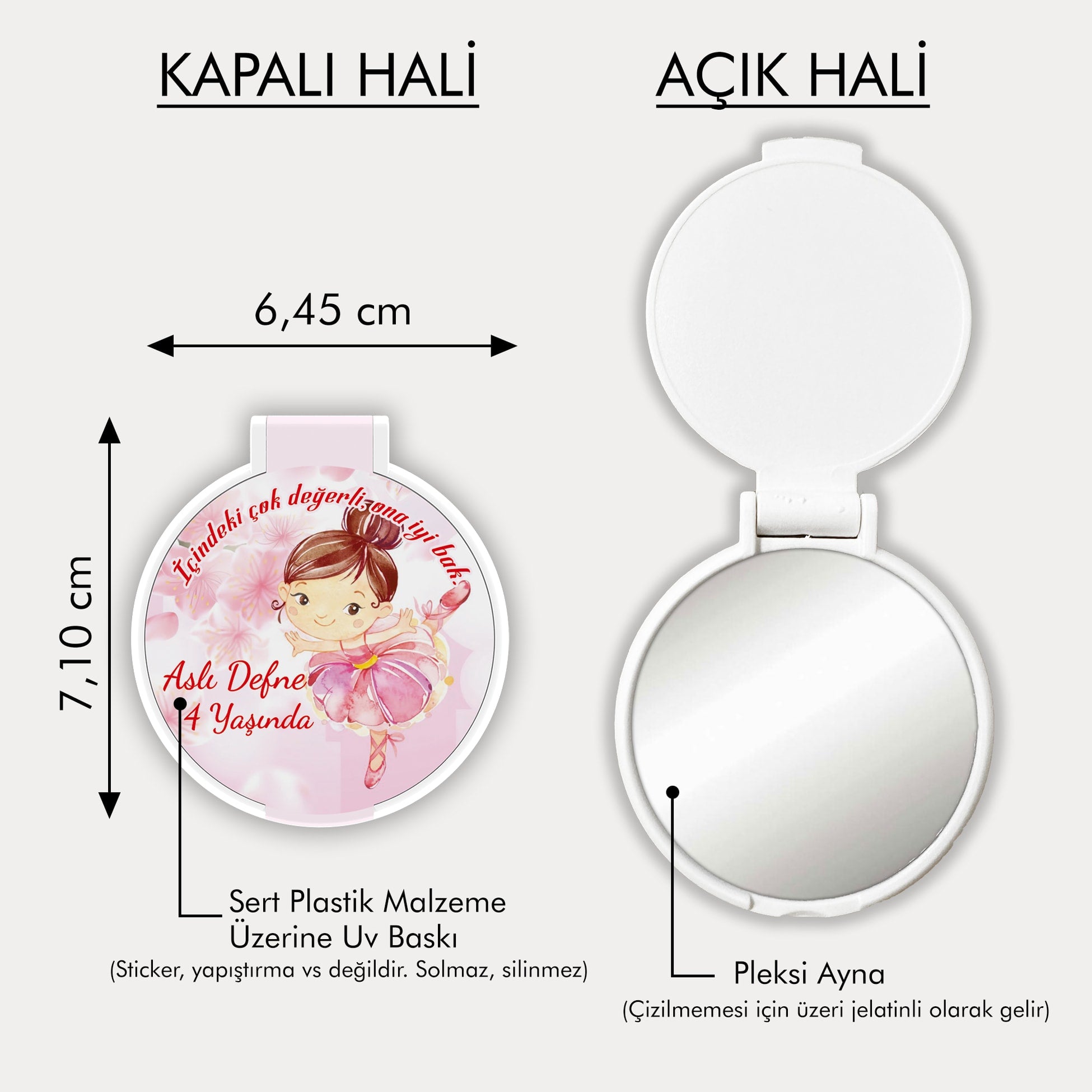 Balerin Temalı Yuvarlak Ayna