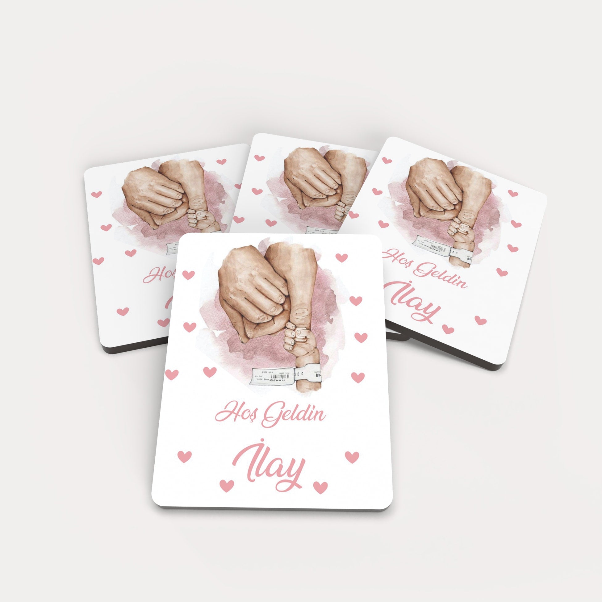 Anne Baba Kız Bebek Eli Aile Temalı Ahşap Magnet