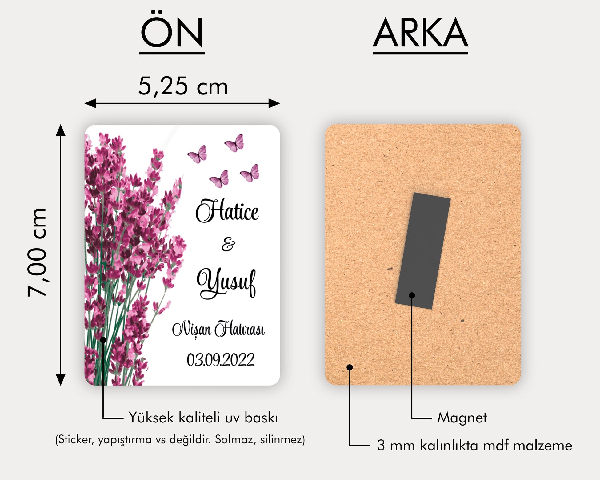 Pembe Lavanta Desenli Ahşap Magnet