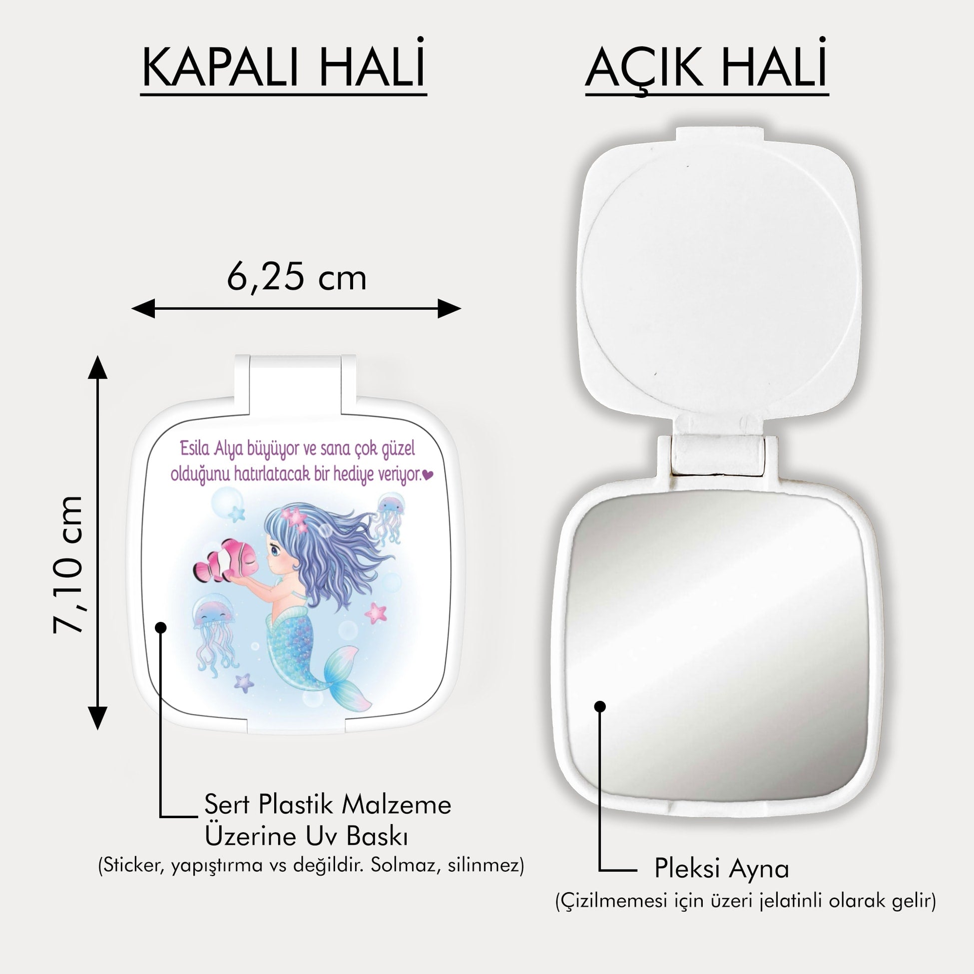 Deniz Kızı Desenli Kare Ayna