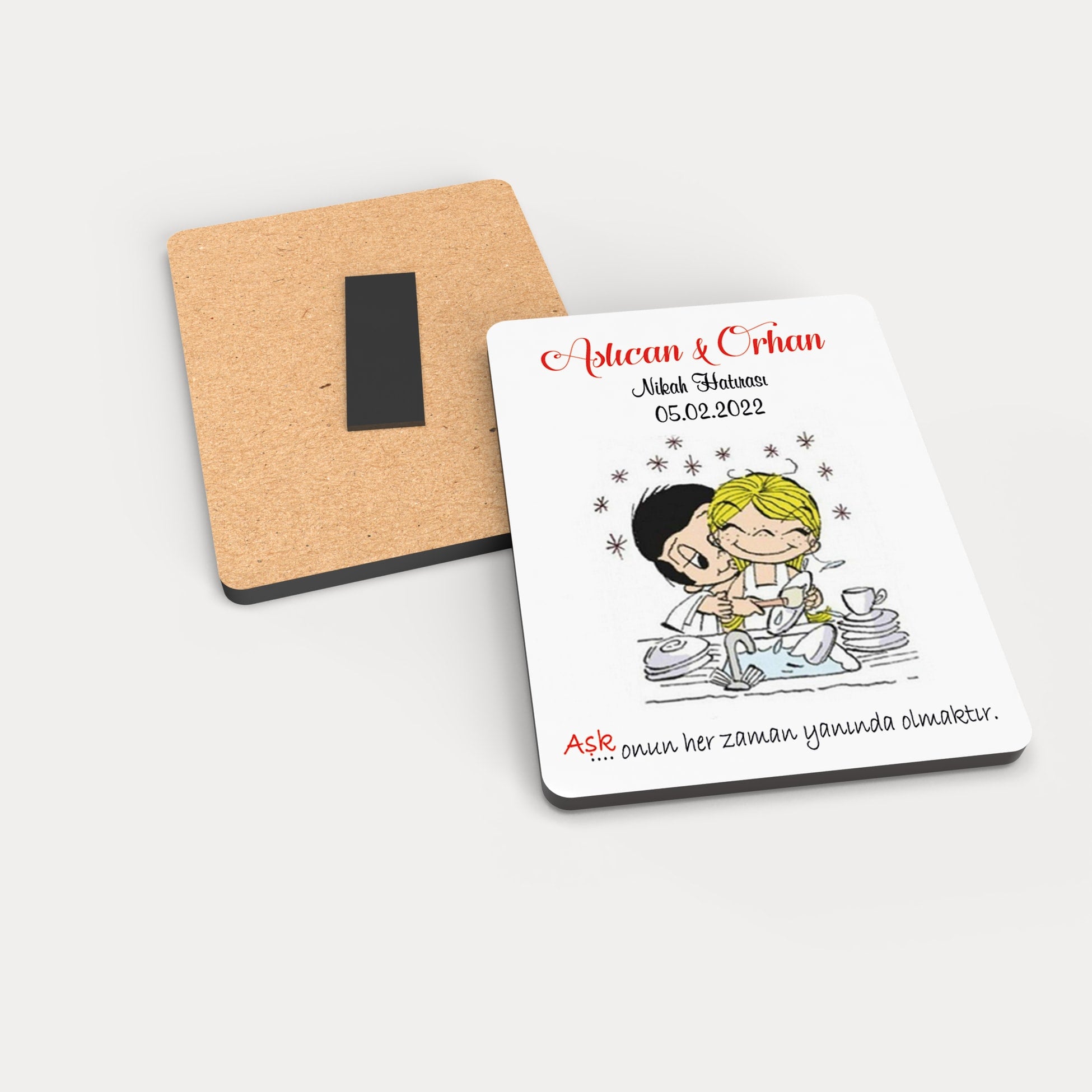 Şıpsevdi Gelin Damat Desenli Ahşap Magnet