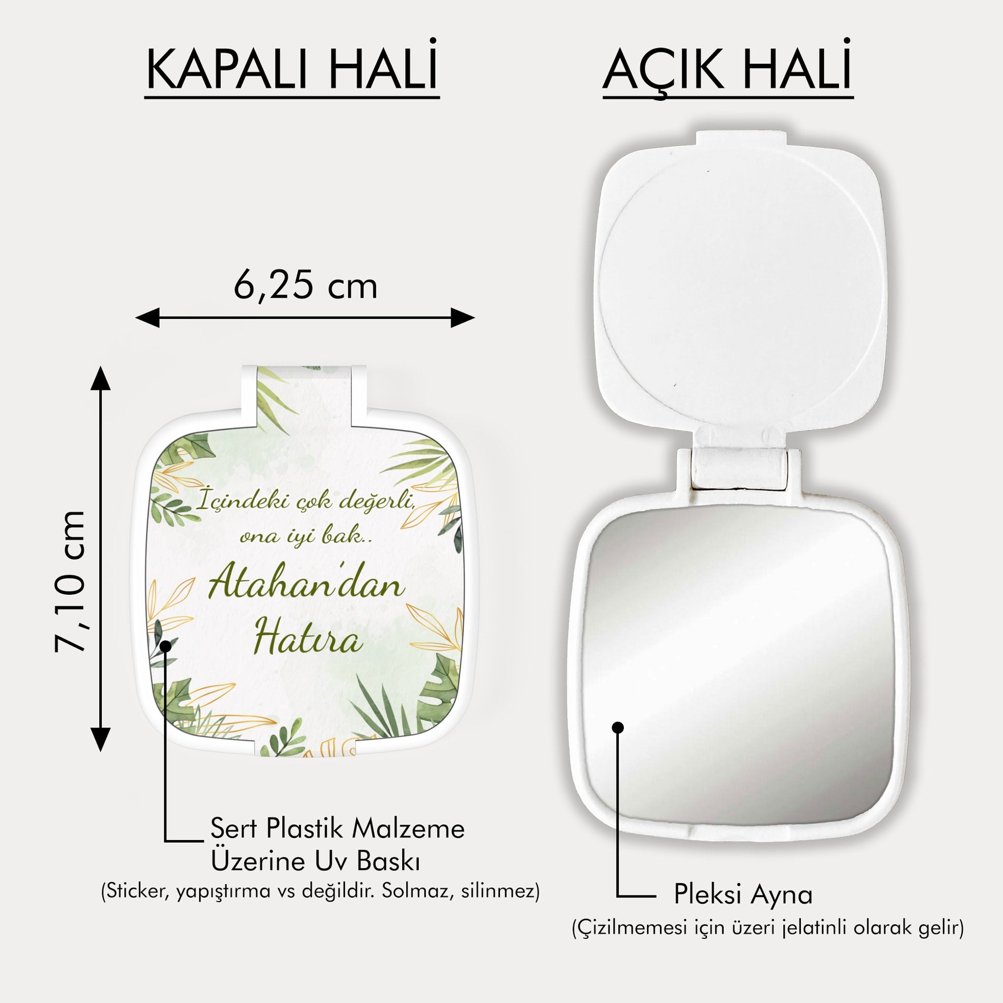 Yeşil Yaprak Desenli Kare Ayna