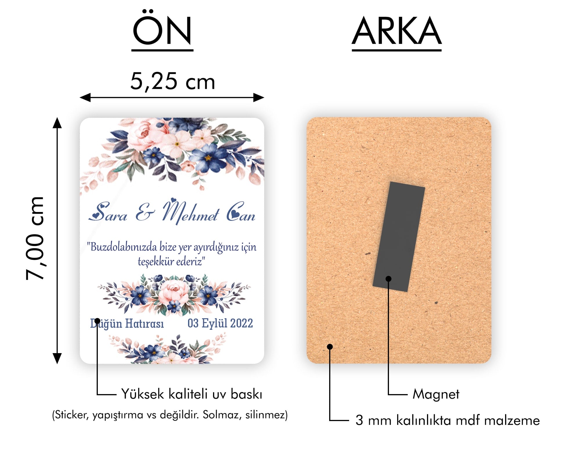Çiçek Desenli Ahşap Magnet