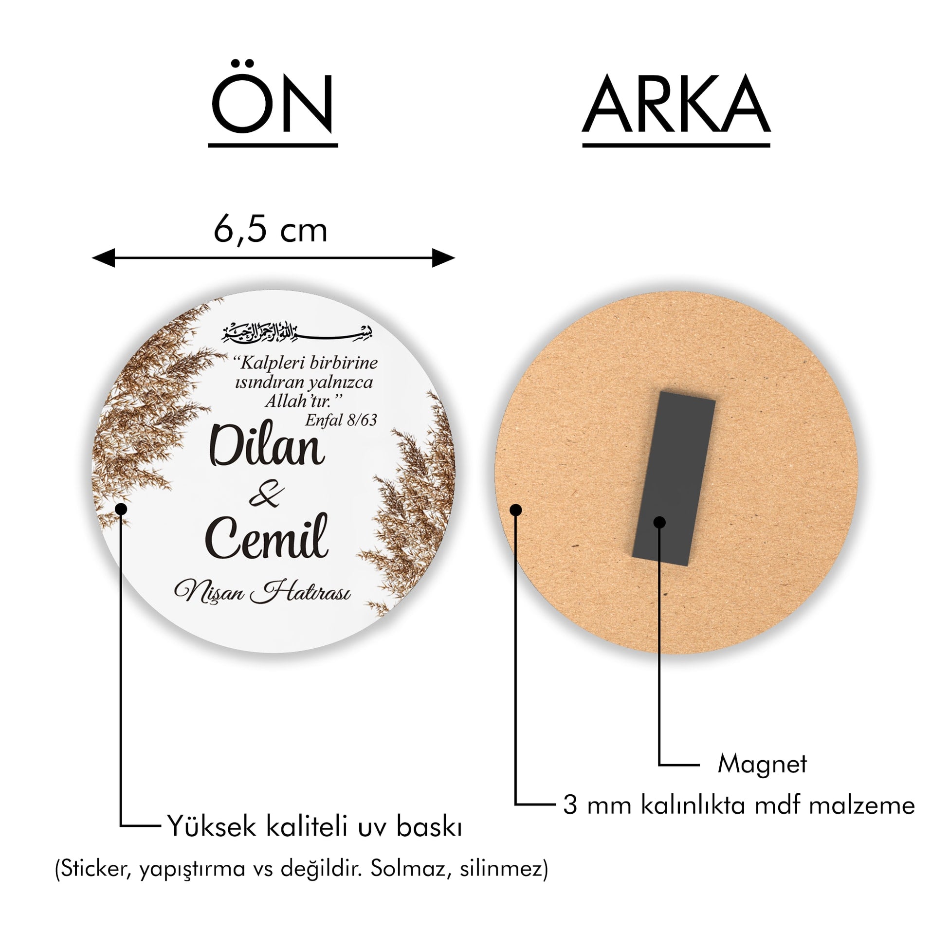 Pampas Desenli Yuvarlak Ahşap Magnet
