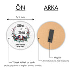Çift Kuş Desenli Yuvarlak Ahşap Magnet