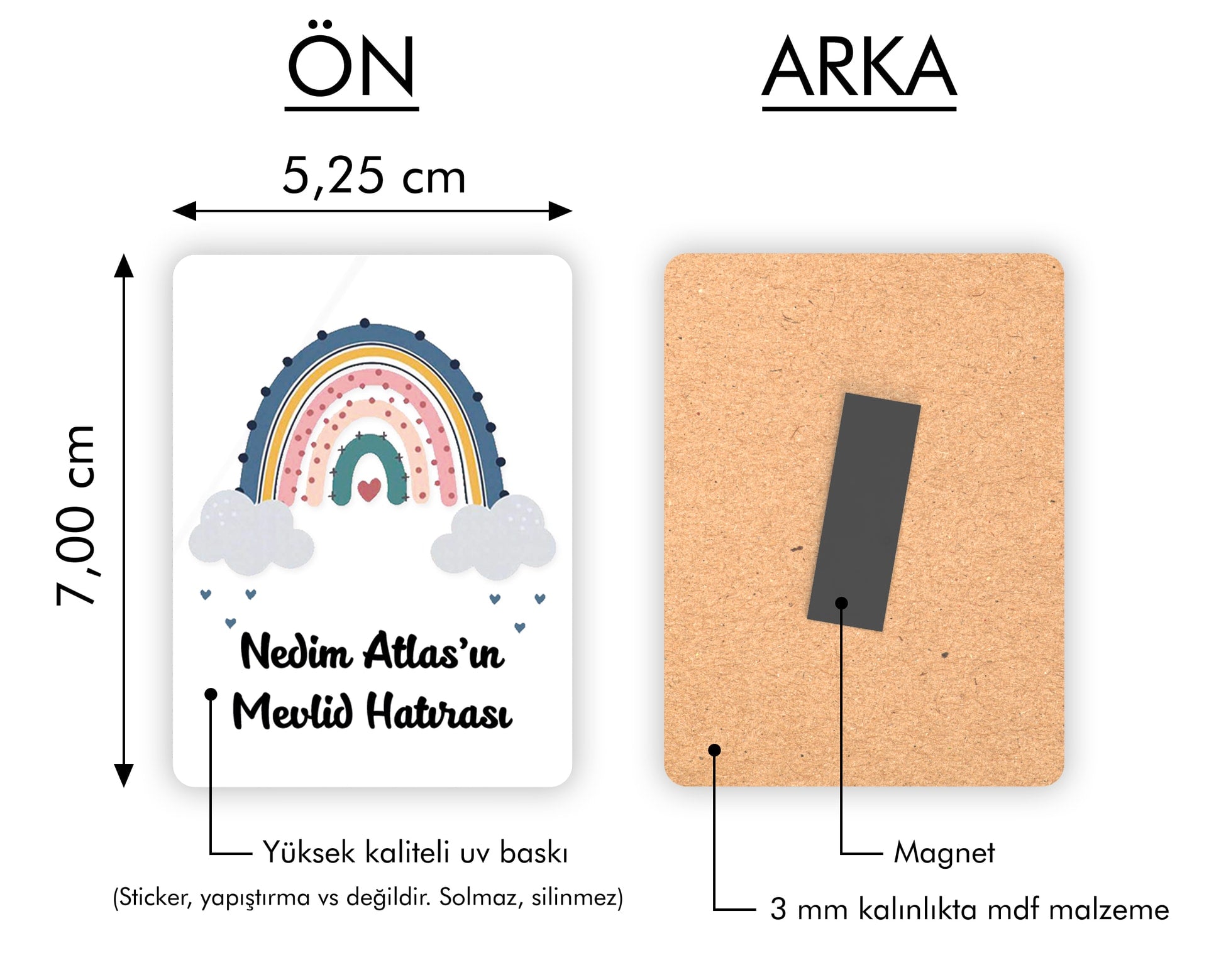 Mavi Gökkuşağı Desenli Ahşap Magnet