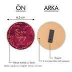 Minimal Gold Çiçek Çerçeve Yuvarlak Ahşap Magnet