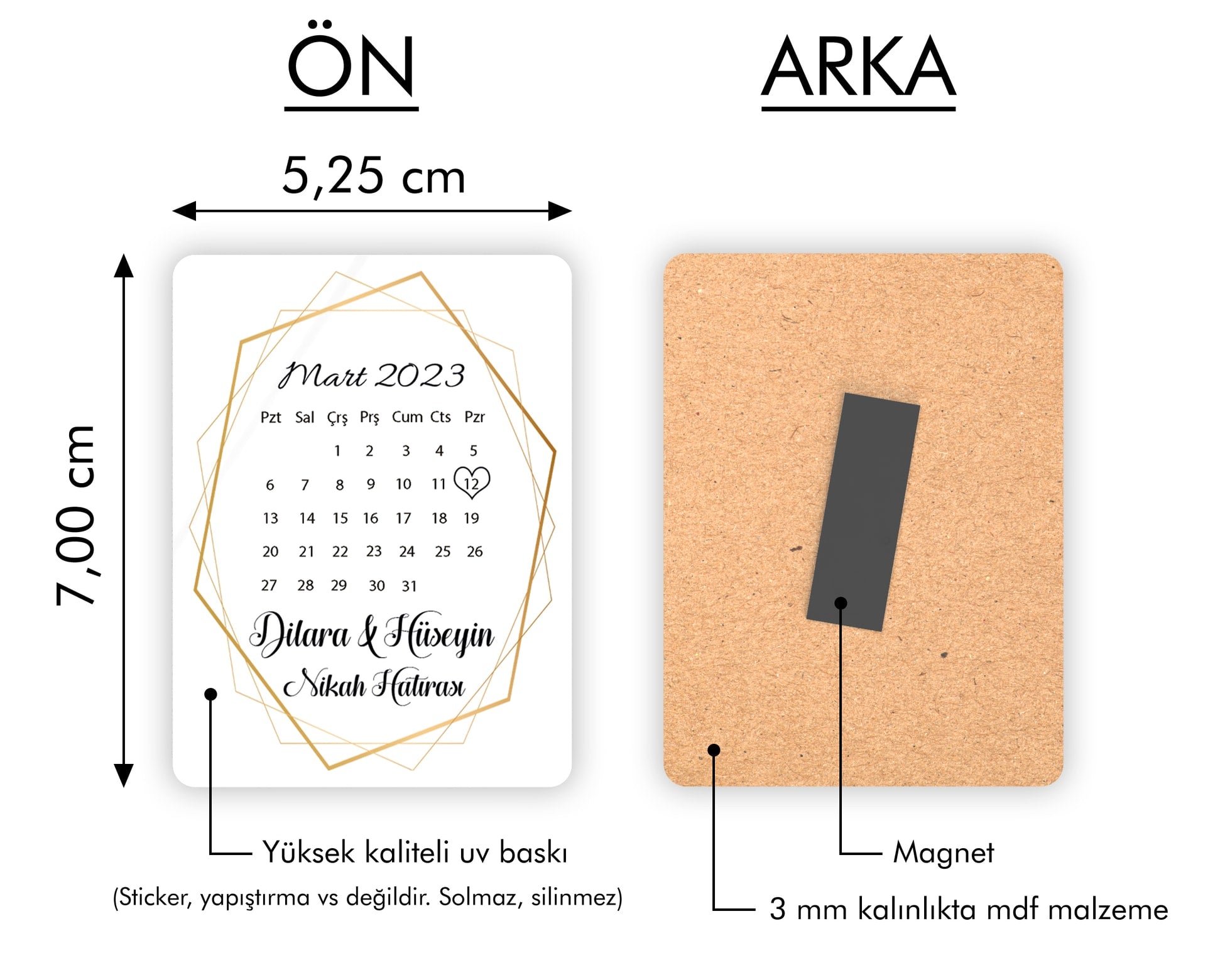 Takvim Desenli Ahşap Magnet