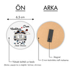 Arabada Gelin Damat Figürlü Yuvarlak Ahşap Magnet