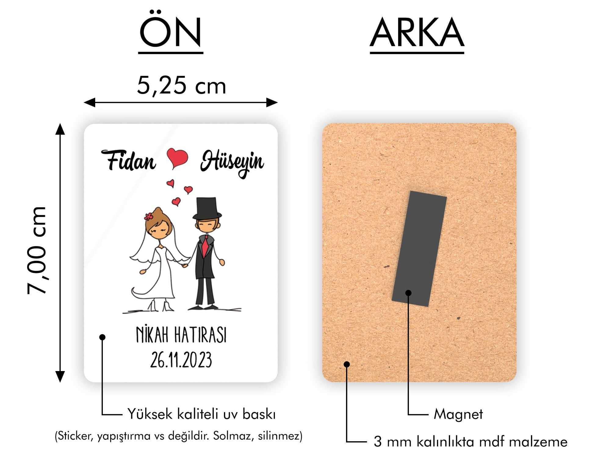 Gelin Damat Desenli Ahşap Magnet