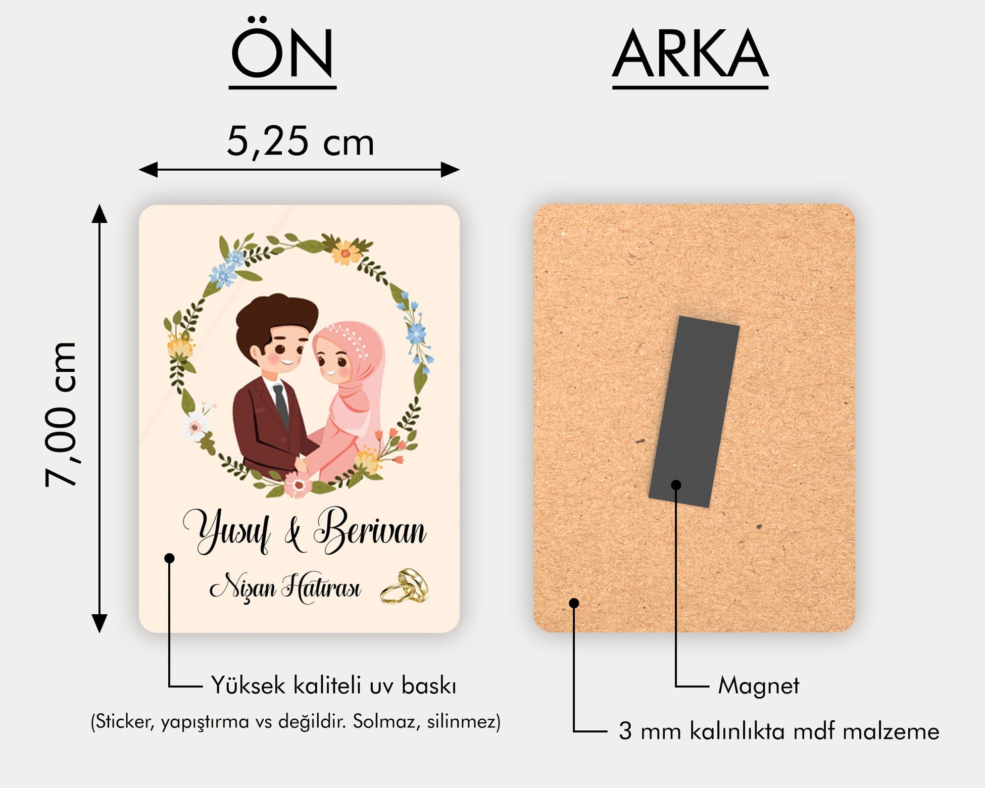 Tesettürlü Gelin Damat Desenli Ahşap Magnet