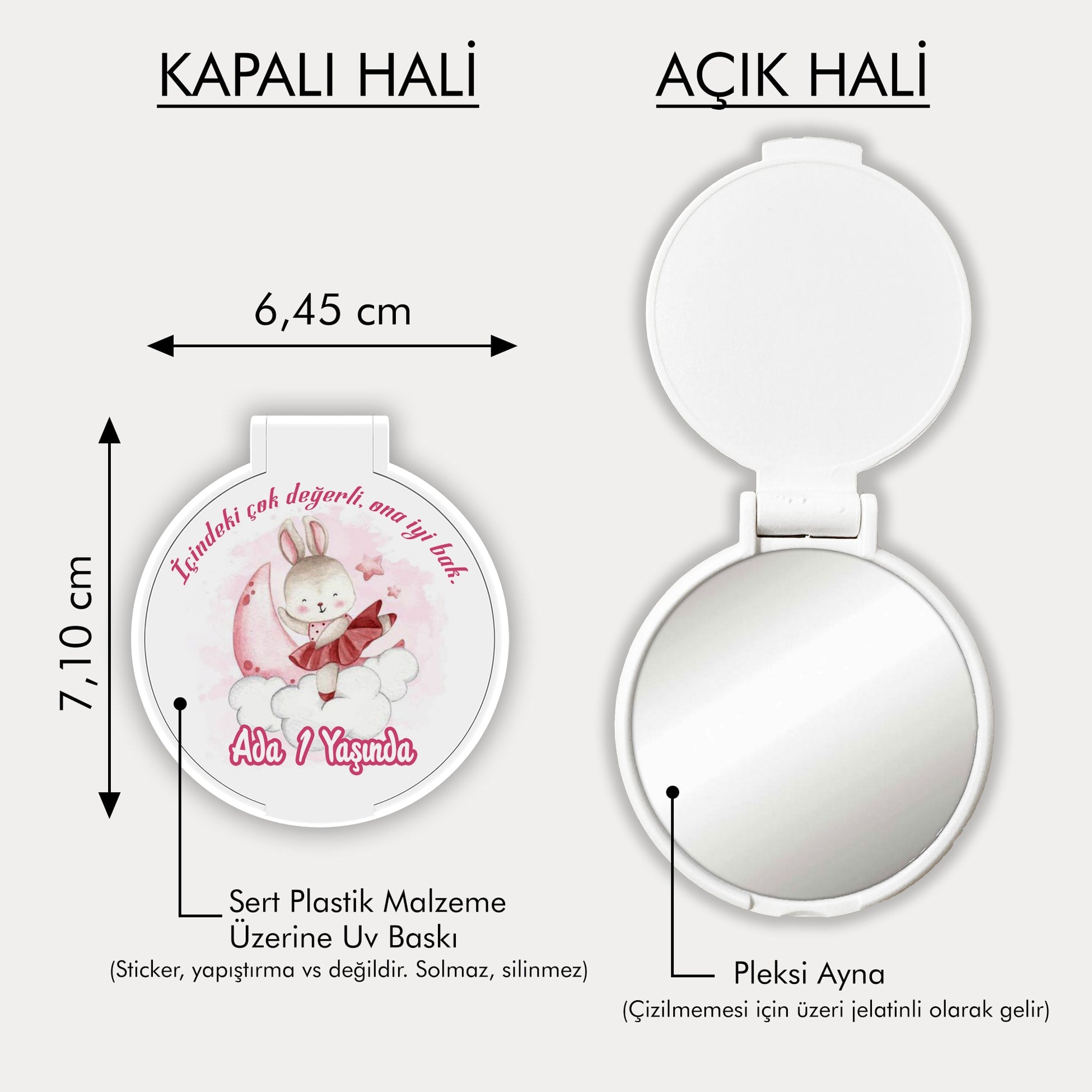Tavşancık Desenli Yuvarlak Ayna