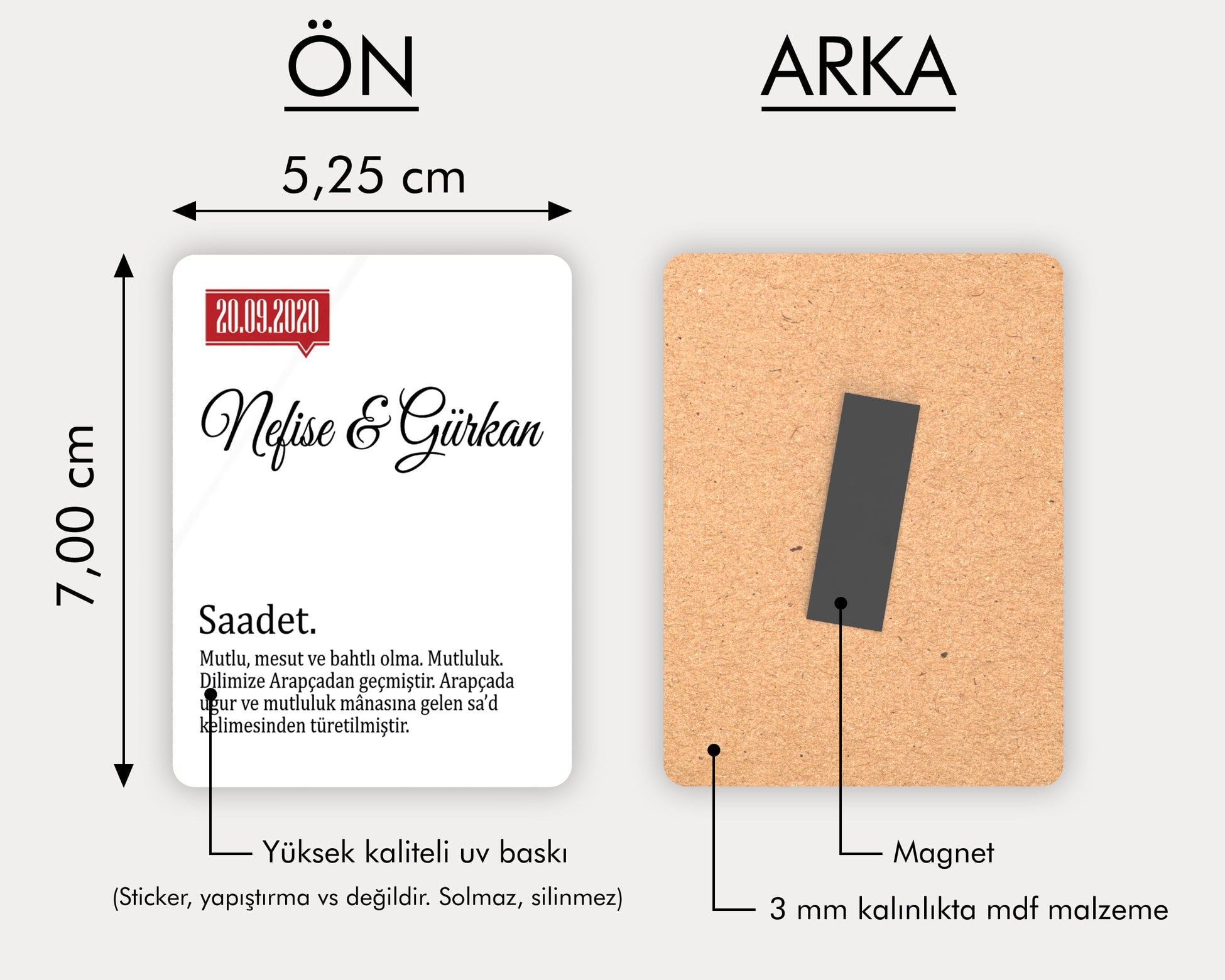 Saadet Yazılı Ahşap Magnet