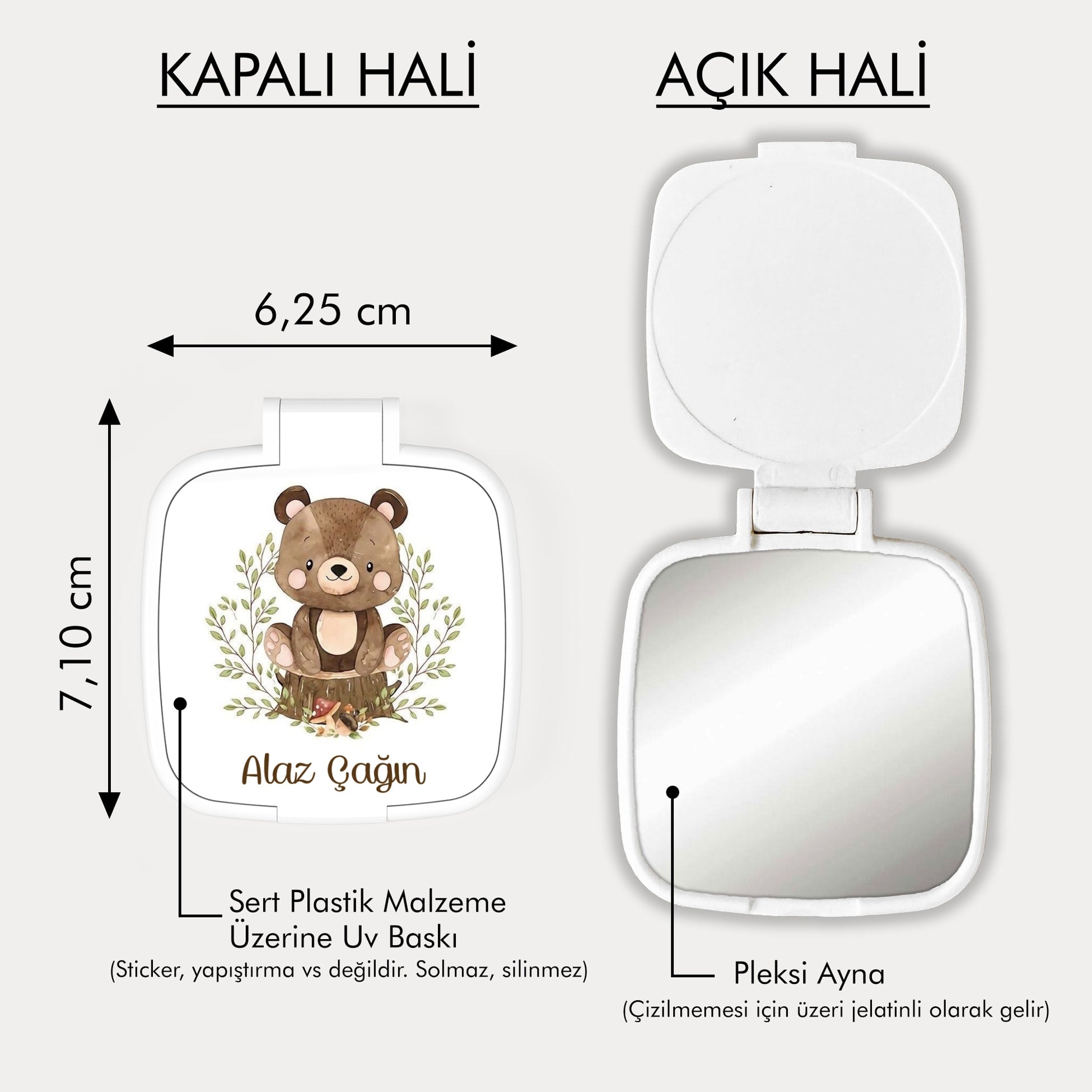 Ayıcık Desenli Kare Ayna