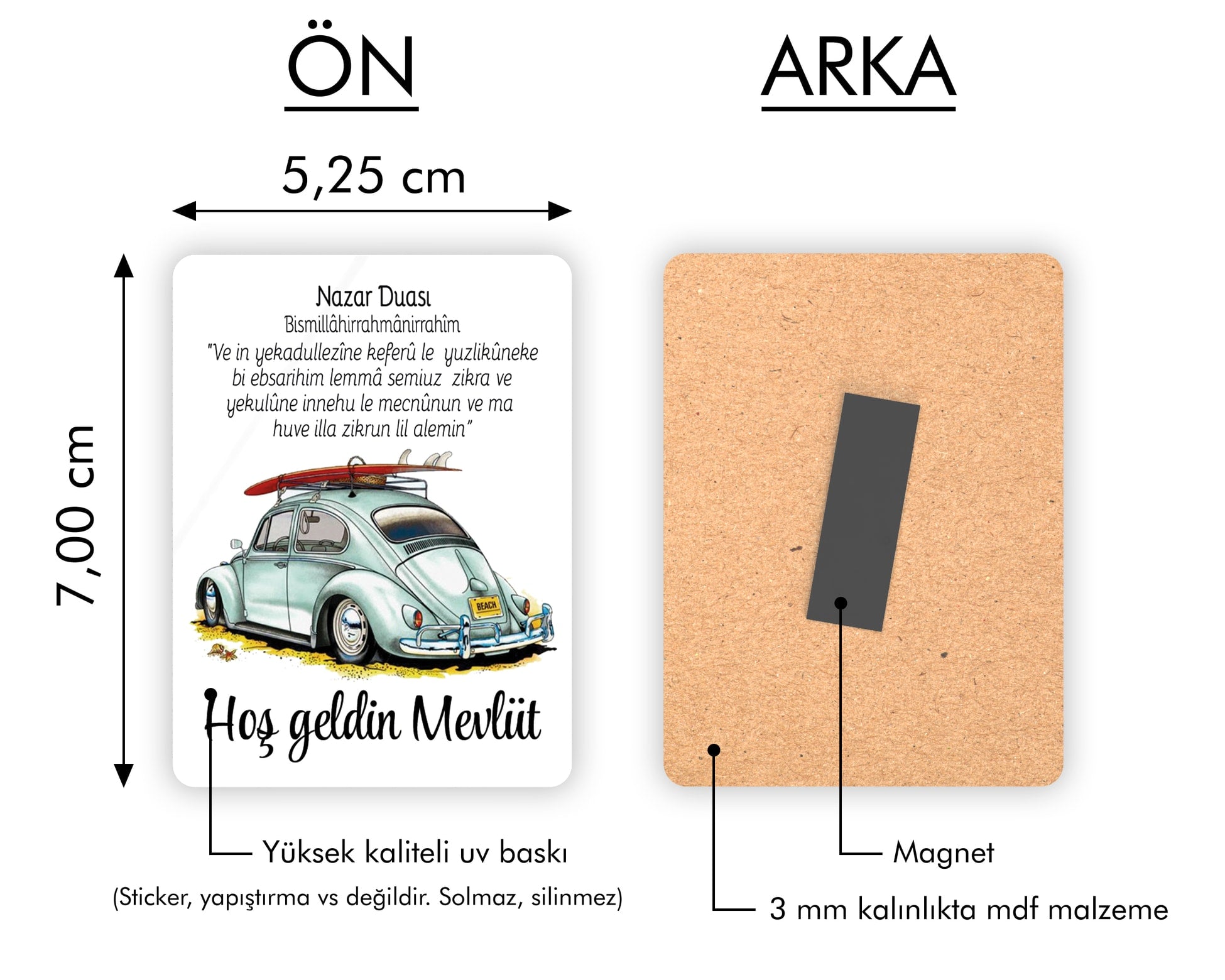 Mavi Vosvos Desenli Ahşap Magnet