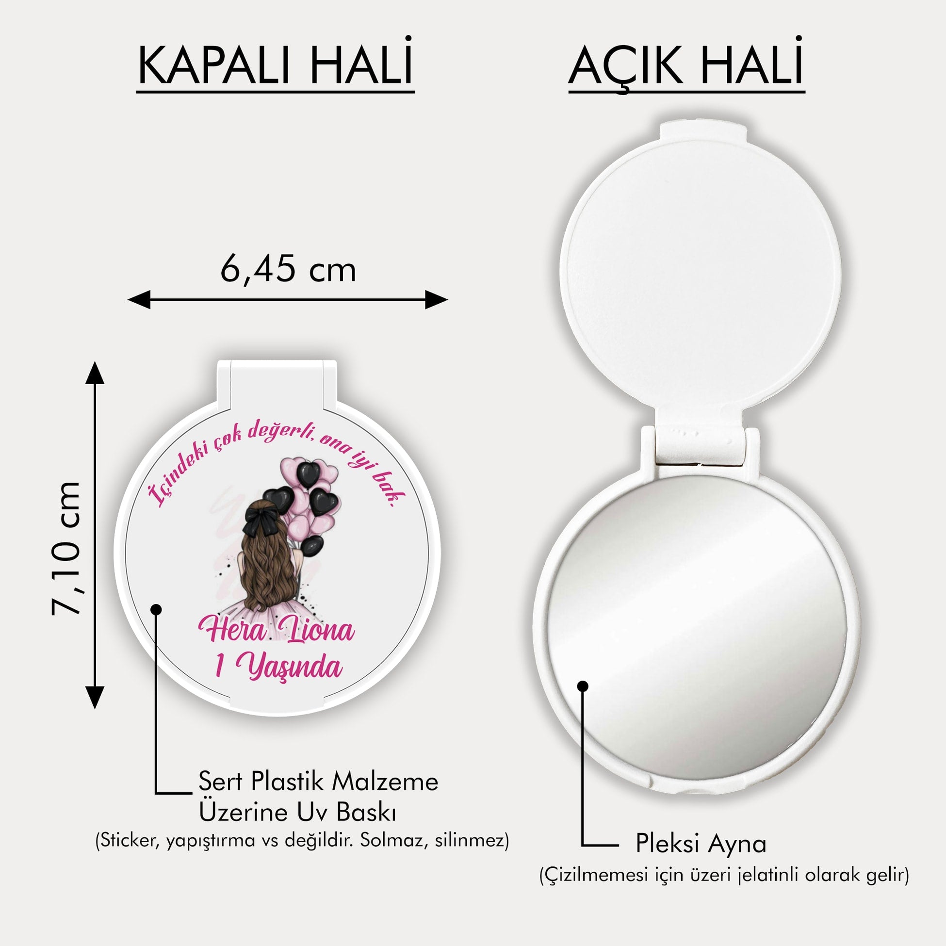 Balonlu Kız Desenli Yuvarlak Ayna