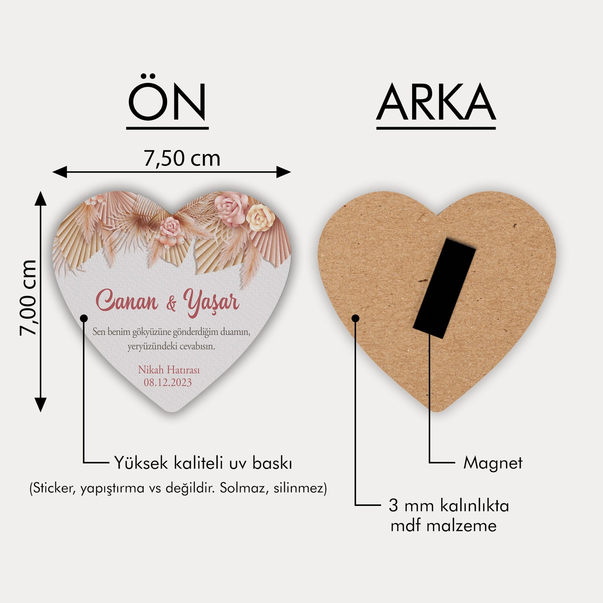 Çiçek Ve Yaprak Desenli Ahşap Magnet