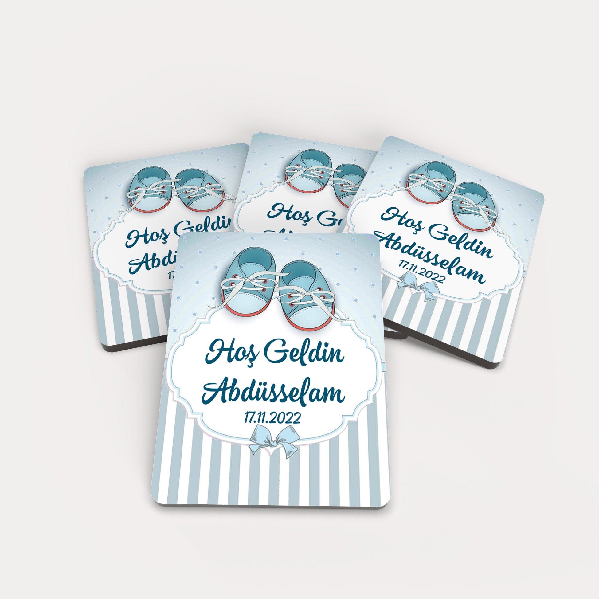 Mavi Patik Desenli Ahşap Magnet