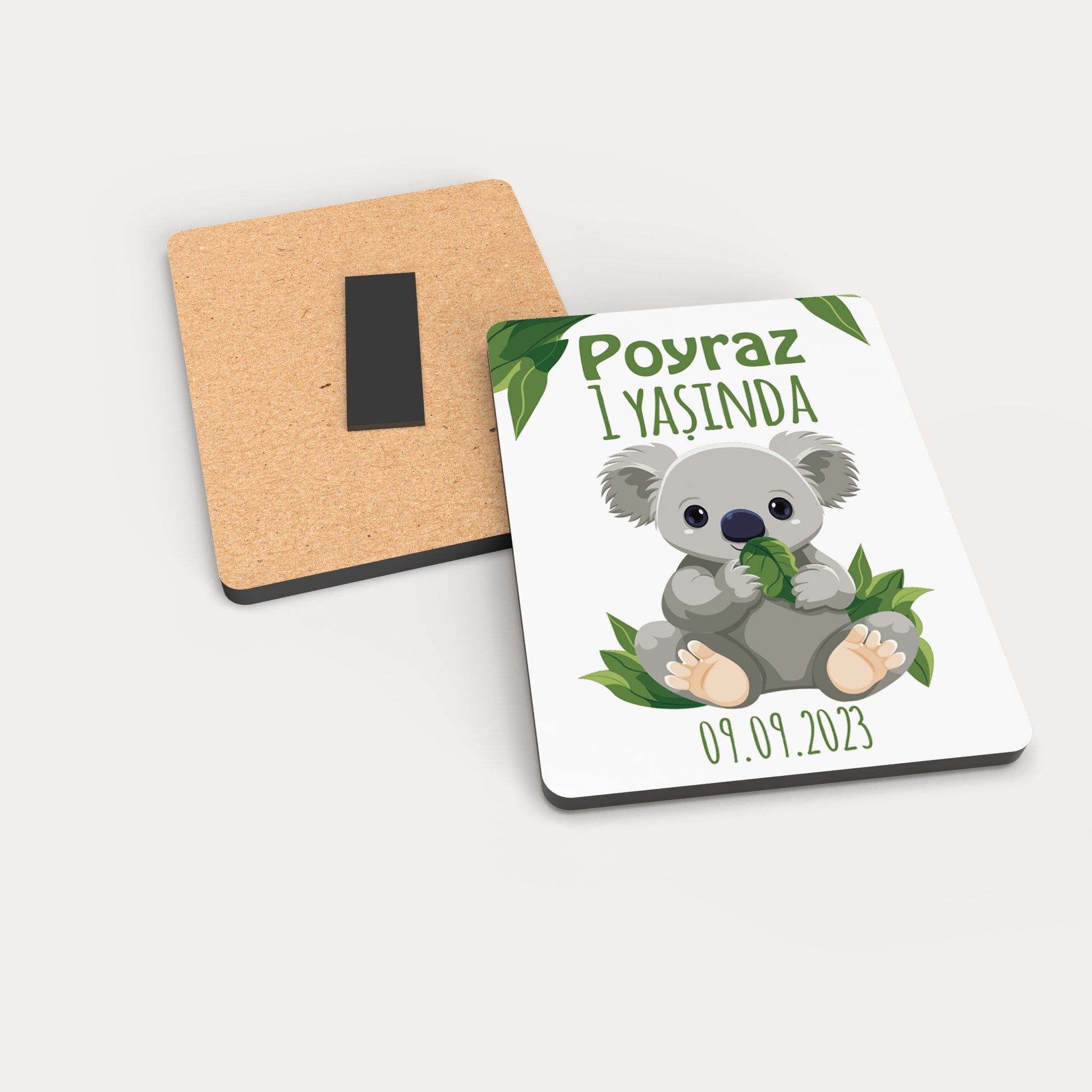 Koala Ve Yaprak Desenli Ahşap Magnet
