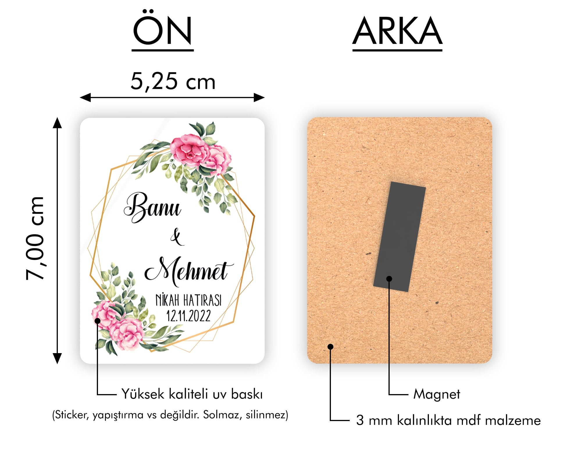 Pembe Çiçek Desenli Ahşap Magnet