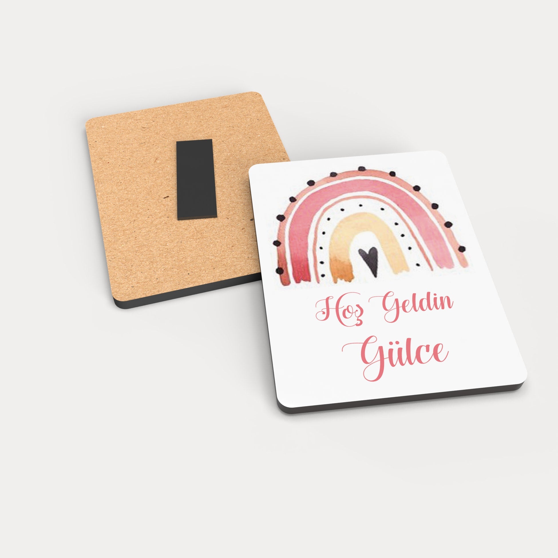 Pastel Gökkuşağı Desenli Ahşap Magnet