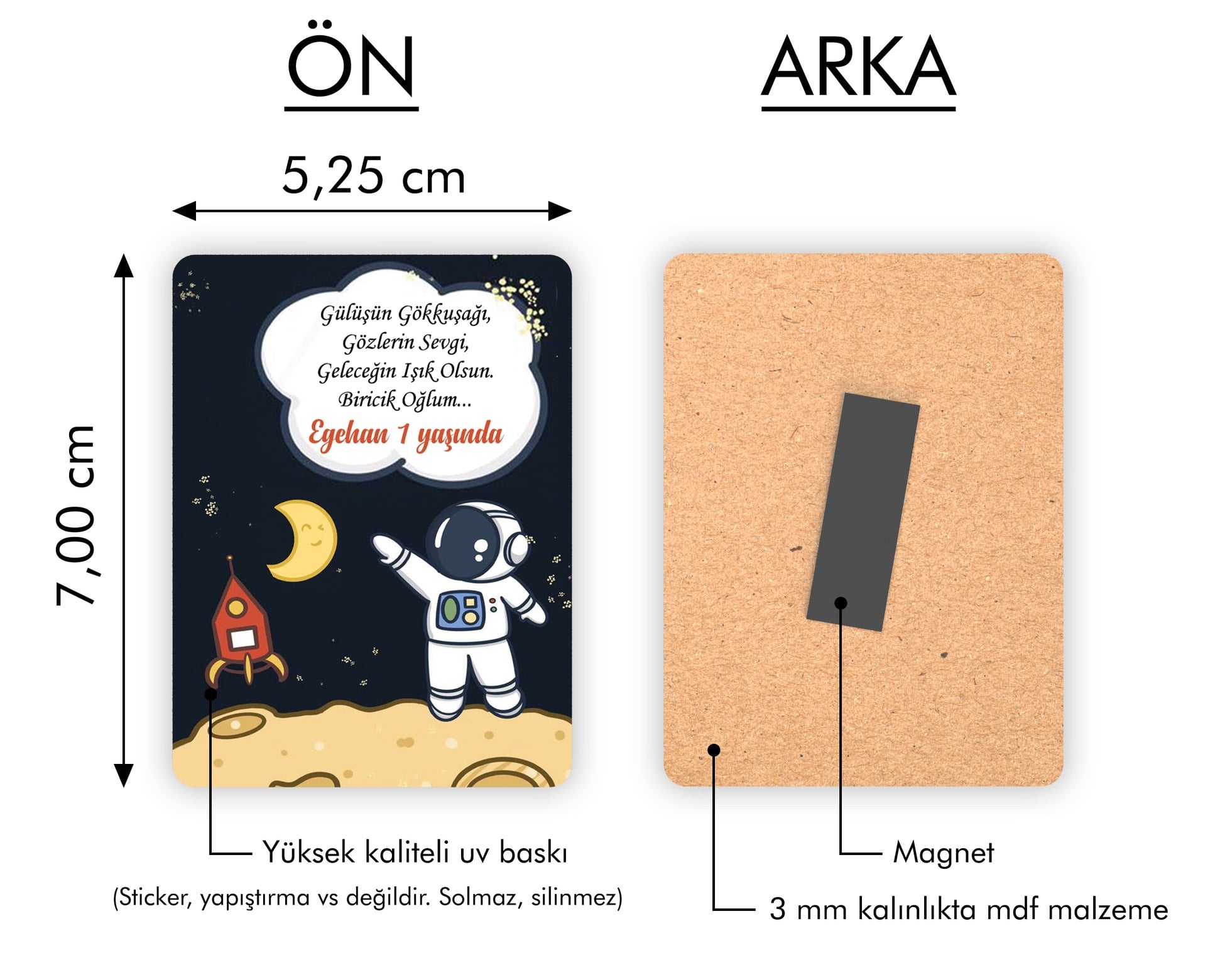 Uzay Temalı Ahşap Magnet