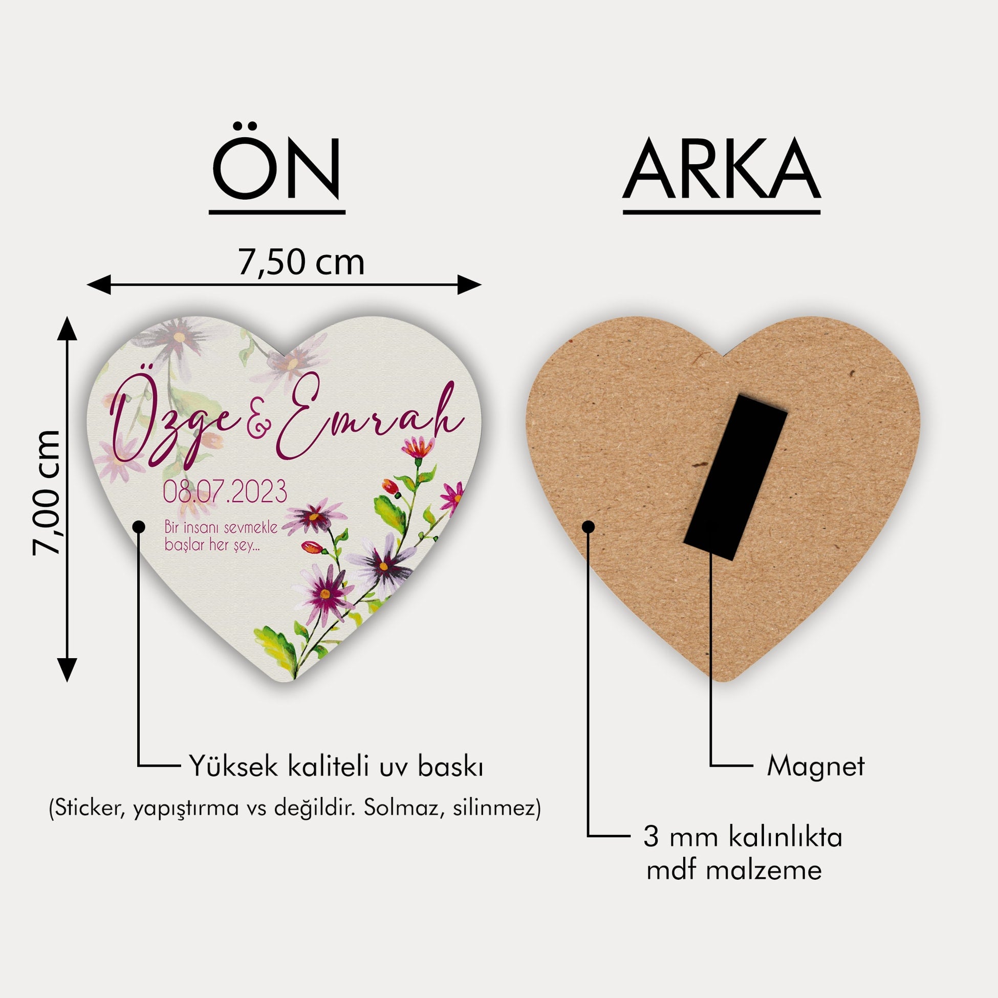 Renkli Çiçek Desenli Ahşap Magnet