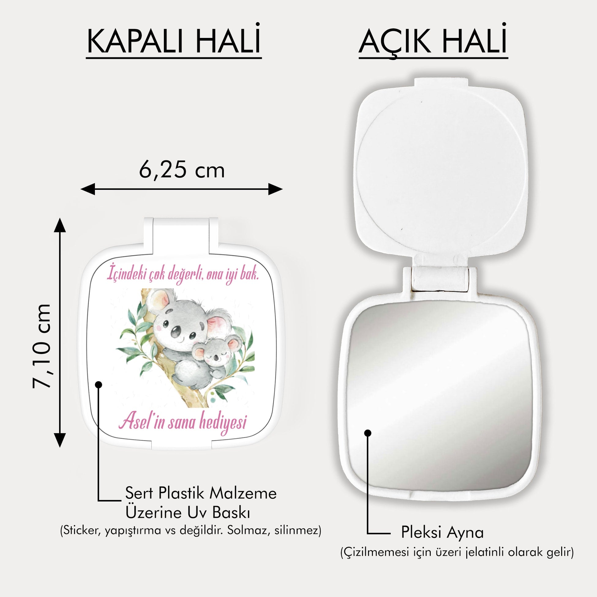 Koala Desenli Kare Ayna