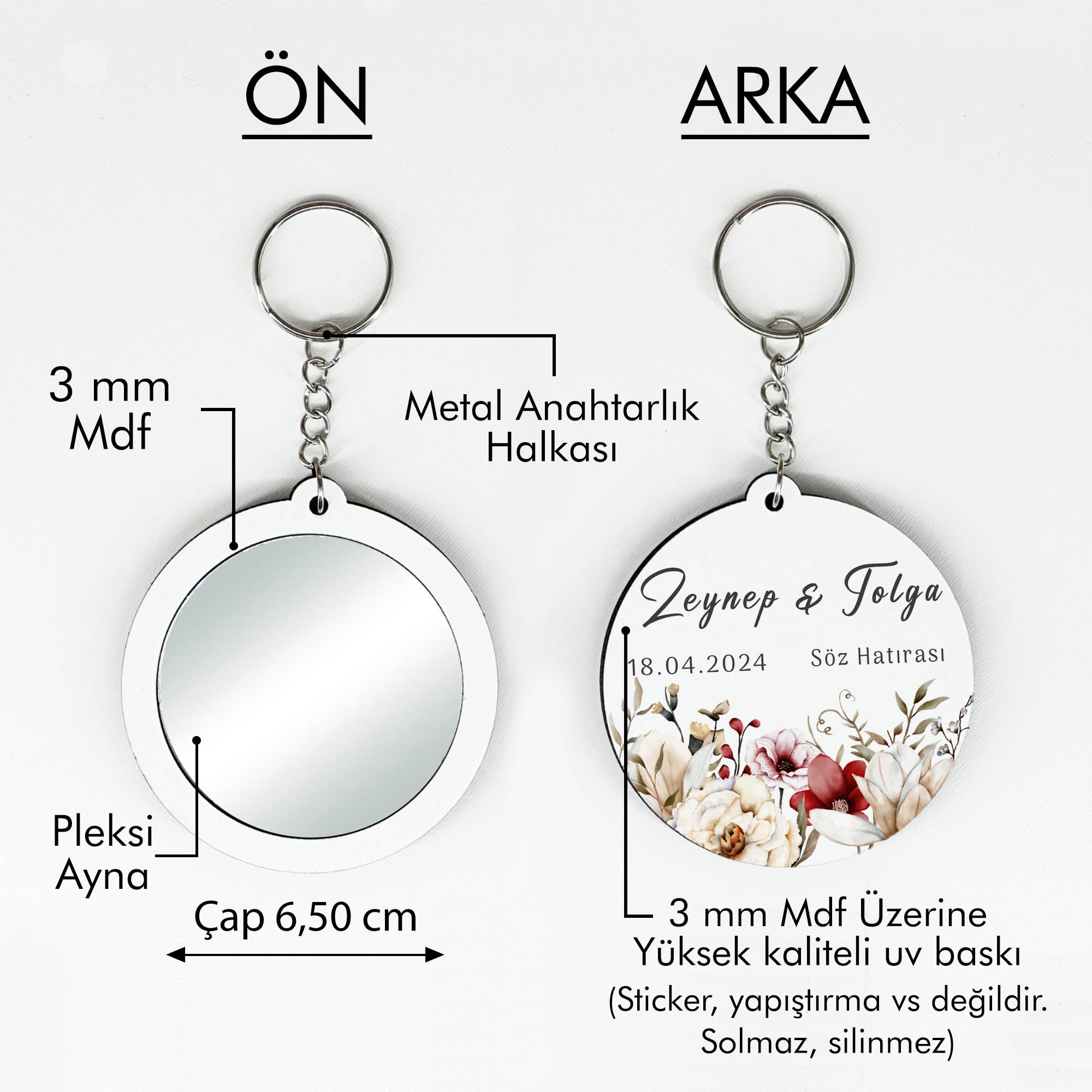Çiçek Desenli Anahtarlıklı Ayna