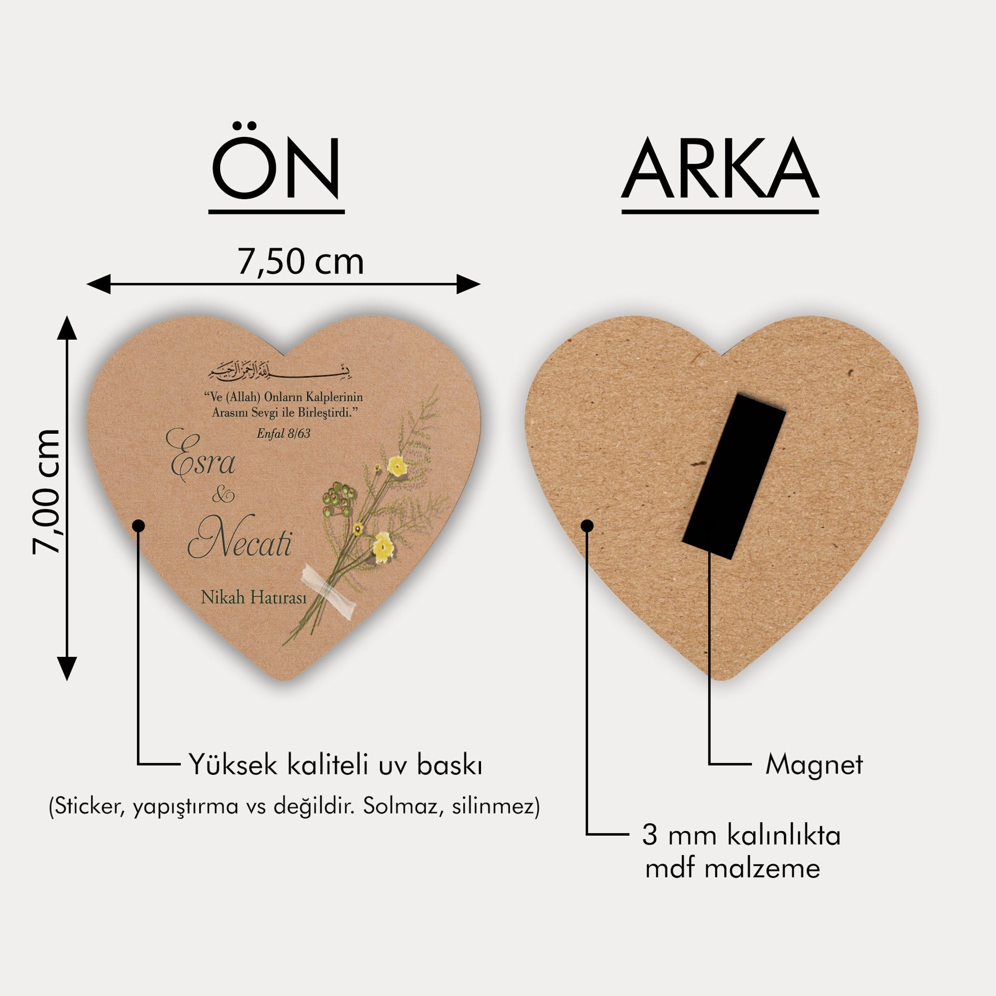 Minimal Çiçek Desenli Ahşap Magnet