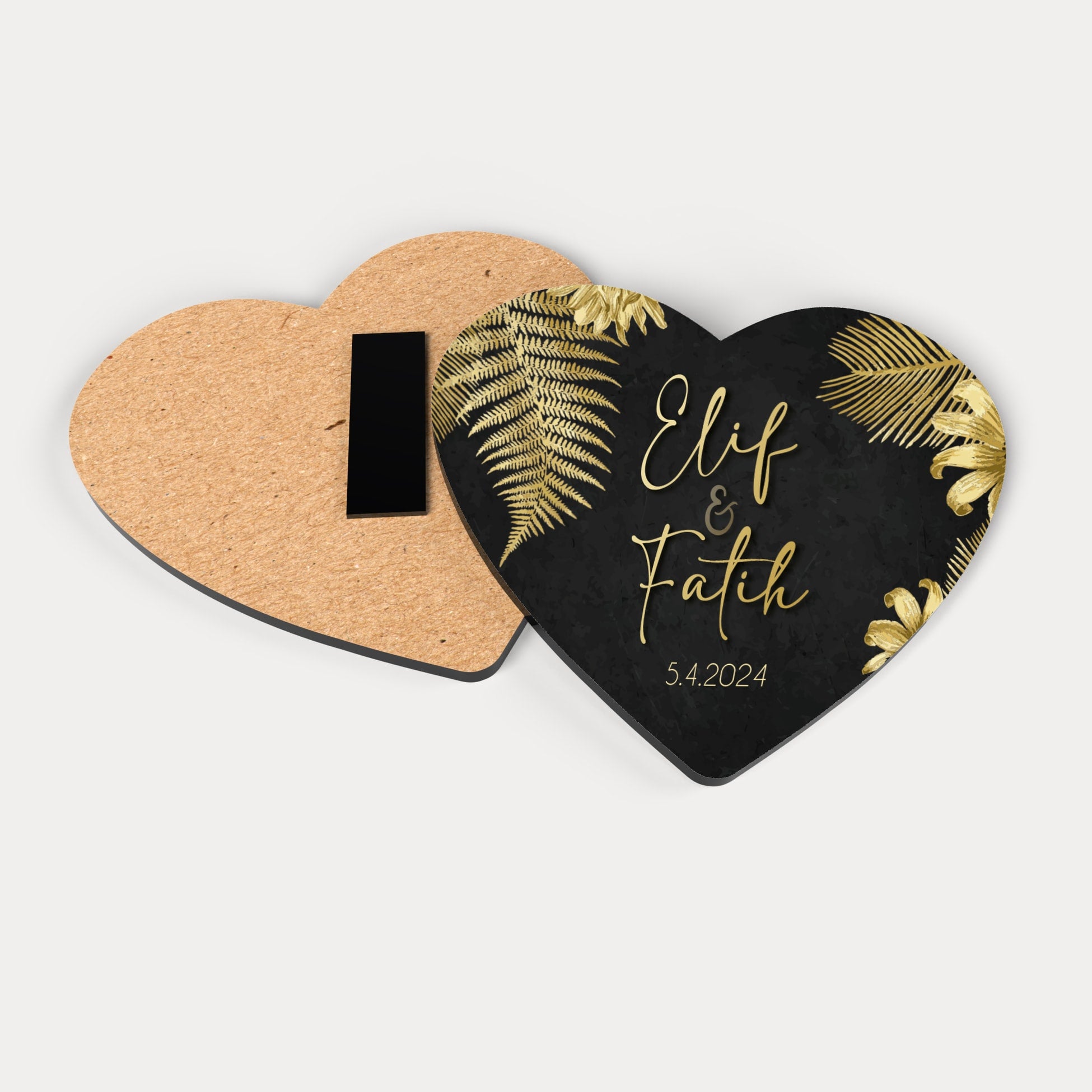 Gold Yaprak Desenli Ahşap Magnet